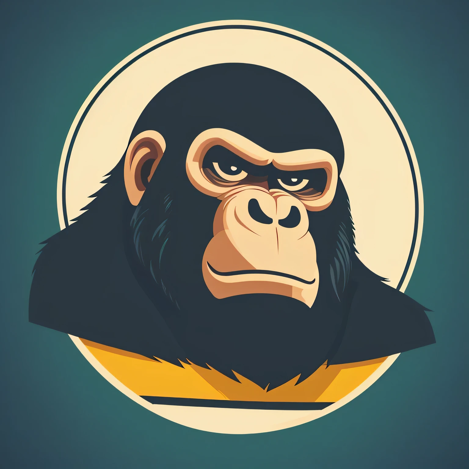 an icon of a ape in a graphic illustration style. the overall design should be playful and approachable. focus on creating a friendly and visually appealing ape icon suitable for various digital applications.