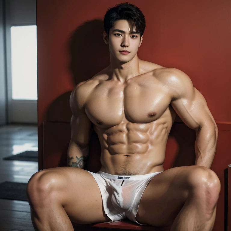 2 handsome chinese guy cuddling, romantic , manly,super realistic, tall, 20 years old,young baby face, strong sport body, sexy , detailed muscles, Inspired by Bian Shoumin, Inspired by Xiao Yuncong, yihao ren, yanjun cheng, jinyiwei, inspired by Huang Gongwang, xintong chen, wearing no shirt and shorts, naked big chest abs , big chest abs, white transparent boxer, see through cloth, haft take of underwear, super sexy,, Gorgeous wet transparent clothes,, short sleeves, thong, g string bikini, jockstrap, skiny wear, Wearing transparent underwear, big bulge, nice bulge shape,big juicy butts, bare butts, naked butts, naked body, long big dick masturbate, correct dick shape, open legs, red decorative clothing,yakuza male tattoo, handsome male,Highest resolution,Muscles look good,hairy body,Wheat complexion,blue eyes(thin eyes 1:3),whole body image, class room background, full detailed background, beautyfull clear light, look at the viewer , catching eyes, smirt smile