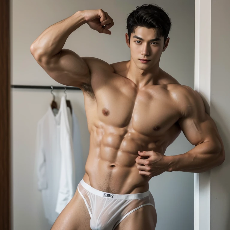 2 handsome chinese guy cuddling, romantic , manly,super realistic, tall, 20 years old,young baby face, strong sport body, sexy , detailed muscles, Inspired by Bian Shoumin, Inspired by Xiao Yuncong, yihao ren, yanjun cheng, jinyiwei, inspired by Huang Gongwang, xintong chen, wearing no shirt and shorts, naked big chest abs , big chest abs, white transparent boxer, see through cloth, haft take of underwear (see the naked butts), super sexy,, Gorgeous wet transparent clothes,, short sleeves, thong, g string bikini, jockstrap, skiny wear, Wearing transparent underwear, big bulge, nice bulge shape,big juicy butts, bare butts, naked butts, naked body, long big dick masturbate, correct dick shape, open legs, red decorative clothing,yakuza male tattoo, handsome male,Highest resolution,Muscles look good,hairy body,Wheat complexion,blue eyes(thin eyes 1:3),whole body image,changing room background, full detailed background, beautyfull clear light, look at the viewer , catching eyes, smirt smile