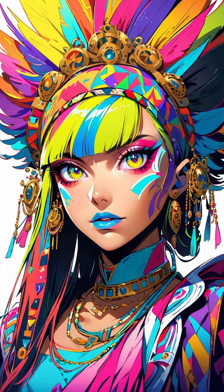 stylish magazine cover,innovative makeup,supermodel,tribal makeup,futuristic beauty,detailed eyes and lips,beautiful detailed eyes,beautiful detailed lips,extremely detailed eyes and face,long eyelashes,glamorous look,vibrant colors,eye-catching background,creative fashion,high fashion,avant-garde style,runway makeup,edgy,high contrast,professional lighting,magazine-worthy,striking composition