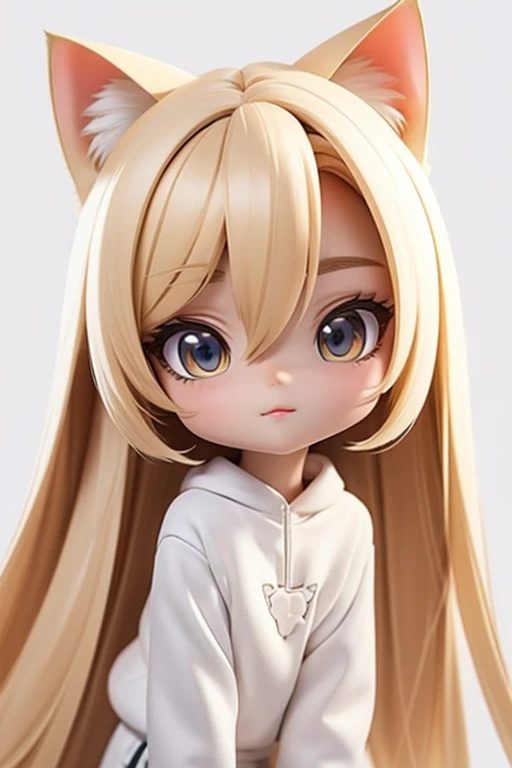 straight hair,blonde hair,white background,long hair,simple background,solo,1 girl,Cat ear,face forward. head only,