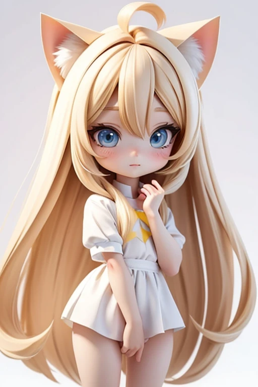straight hair,blonde hair,white background,long hair,simple background,solo,1 girl,Cat ear,face forward. head only,