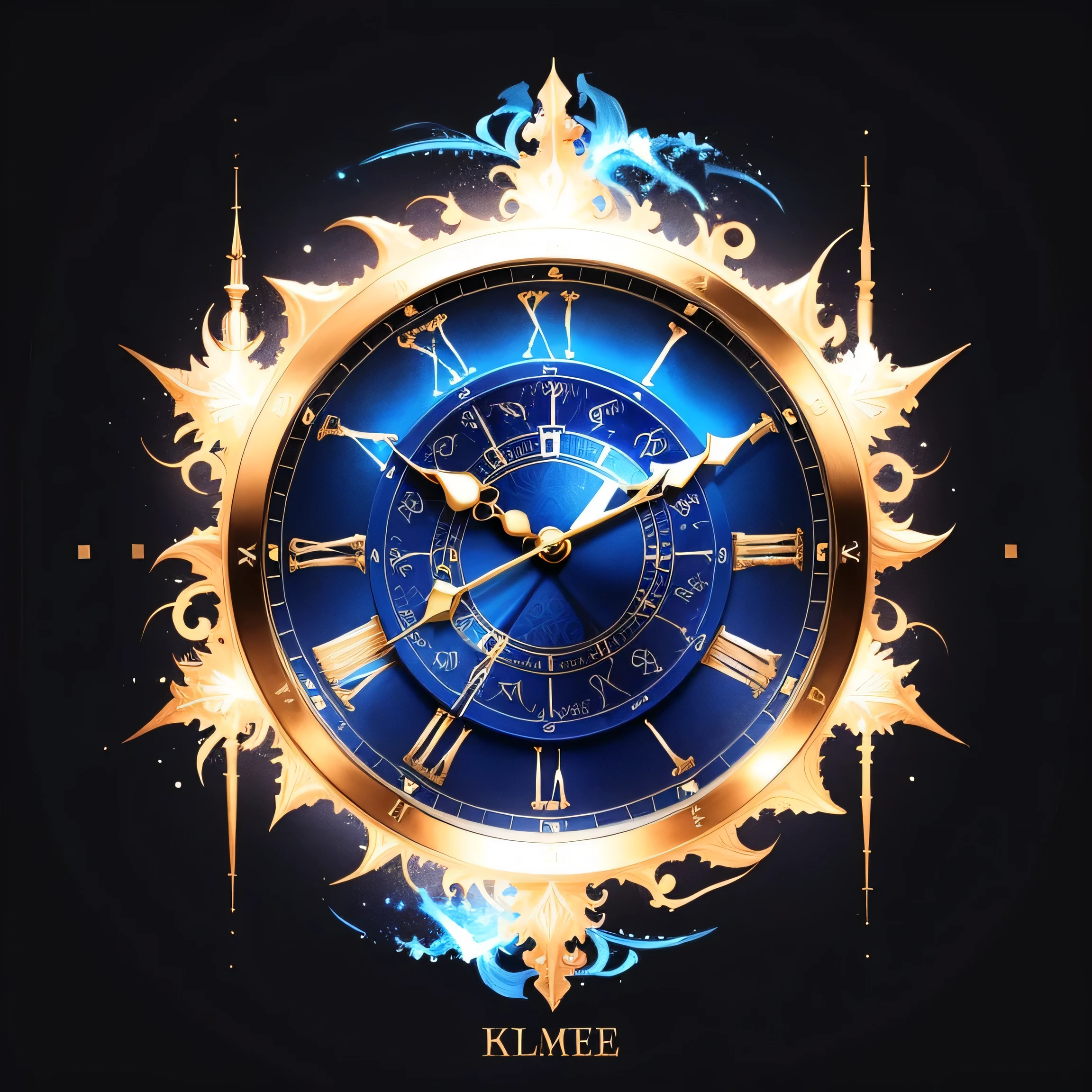 Blue flame Clock face Arabic numeral background through Blue flame on the dial