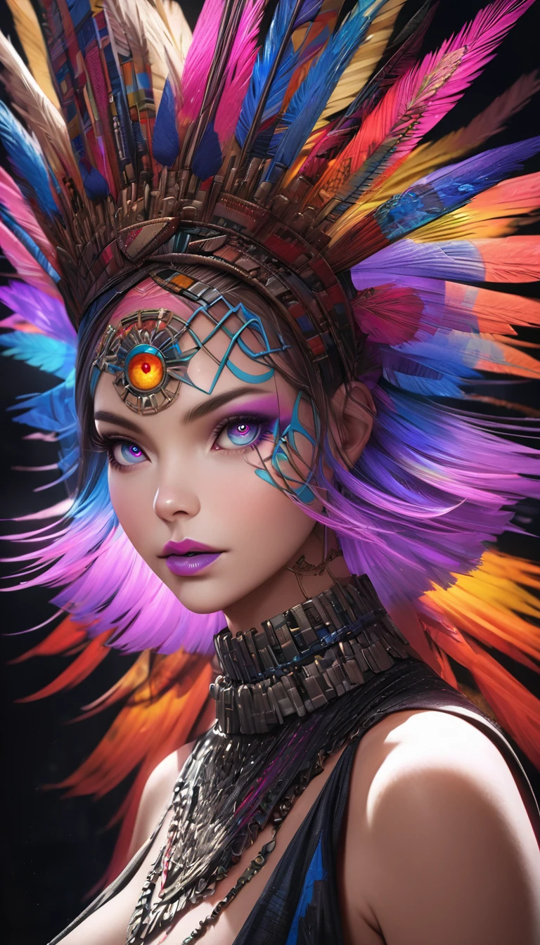 (best quality,4k,8k,highres,masterpiece:1.2),ultra-detailed,realistic:1.37,(stylish magazine cover): innovative makeup,supermodel,tribal makeup,futuristic beauty,detailed eyes and lips,beautiful detailed eyes,beautiful detailed lips,extremely detailed eyes and face,long eyelashes,glamorous look,vibrant colors,eye-catching background,creative fashion,high fashion,avant-garde style,runway makeup,edgy,high contrast,professional lighting,magazine-worthy,striking composition