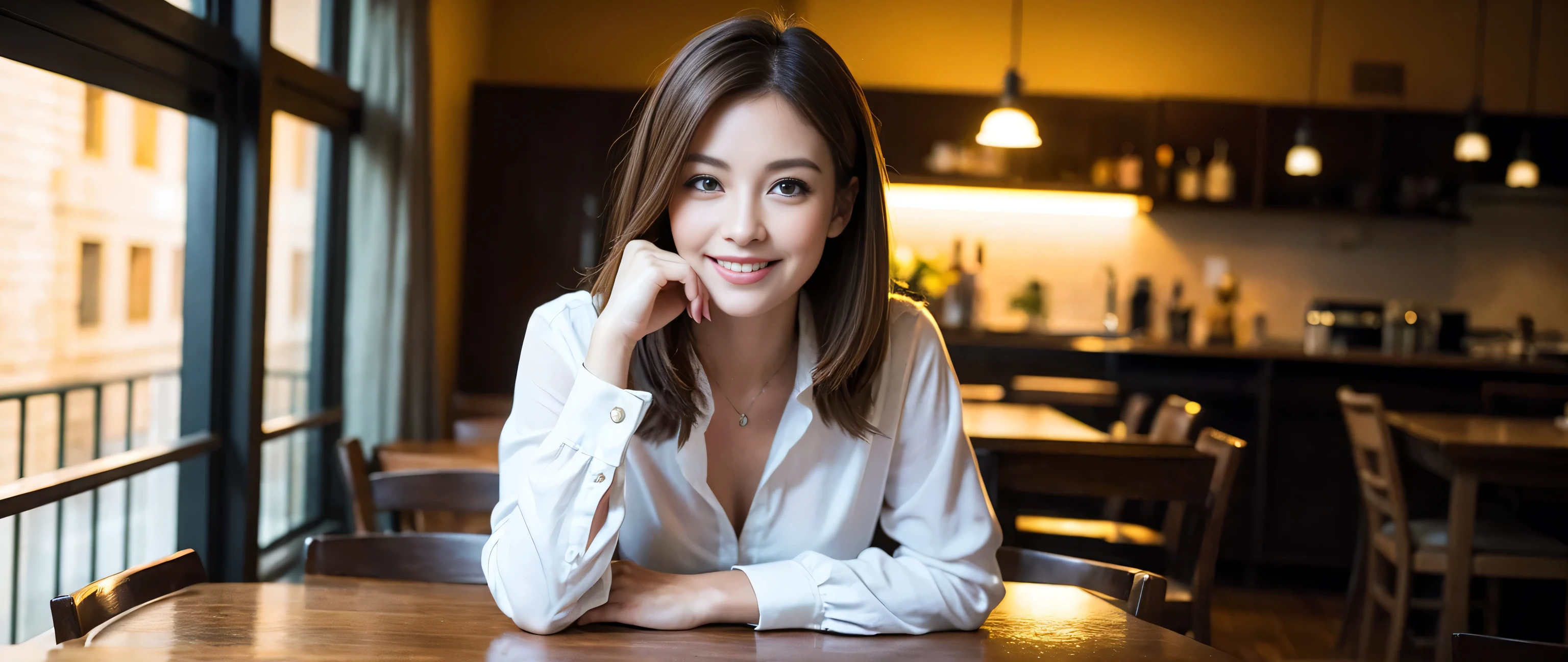((highest quality、8k、masterpiece:1.3))、Two beautiful women、Slim body、((Bob Hale、Straight hair:1.2))、(to be born, highest quality, masterpiece:1.5), (Realistic, Intricate details:1.2), Ultra-high resolution, Wine glass on the table、Lighting the face、Amazing view of the sunset sky and clouds、Amazing mountain views、A bright smile、A lovely woman with a smile、Bright image、The beauty of wine, Beautiful Face, blue eyes, The light shines on your face, Blushing, short hair,Bright Face、 (Age 37), 39 years old, Lady、red wine 、Appetizers、Italian food、Wine bottle、Champagne、sparkling wine、Two beauties、Brown Hair、Shortcuts、Long sleeve shirt、dress、Pretty Woman 1, (Slim face), (The body is slim), (Brown Hair), (Shortcuts), cheeks turn a little red,Attractive beauty、, Out of the window, A beautiful and detailed night view unfolds.........., restaurant, In a prominent place (From the waist up) Nova Frog Style, actress, model, Upper Body, White wine, slim, wine glass, A wine glass placed in the middle, smile, (smile: 1.15), Beautiful fine grain, Depth f/2,saturation, High Contrast, Strong light and shadow,Moist Body:1.5、3D texture、Delicate eyes、Brown Hair、The hair is very shiny、