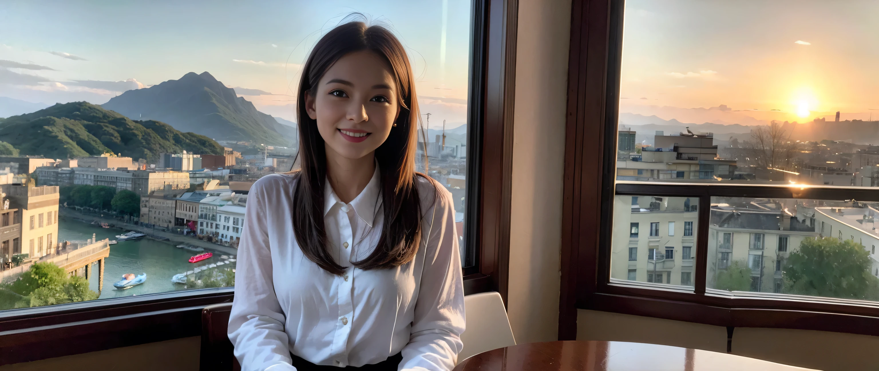 ((highest quality、8k、masterpiece:1.3))、Two beautiful women、Slim body、((Bob Hale、Straight hair:1.2))、(to be born, highest quality, masterpiece:1.5), (Realistic, Intricate details:1.2), Ultra-high resolution, Wine glass on the table、Lighting the face、Amazing view of the sunset sky and clouds、Amazing mountain views、A bright smile、A lovely woman with a smile、Bright image、The beauty of wine, Beautiful Face, blue eyes, The light shines on your face, Blushing, short hair,Bright Face、 (33 years old), Age 35, Lady、red wine 、Appetizers、Italian food、Wine bottle、Champagne、sparkling wine、Two beauties、Brown Hair、Shortcuts、Long sleeve shirt、dress、Pretty Woman 1, (Slim face), (The body is slim), (Brown Hair), (Shortcuts), cheeks turn a little red,Attractive beauty、, Out of the window, A beautiful and detailed night view unfolds.........., restaurant, In a prominent place (From the waist up) Nova Frog Style, actress, model, Upper Body, White wine, slim, wine glass, A wine glass placed in the middle, smile, (smile: 1.15), Beautiful fine grain, Depth f/2,saturation, High Contrast, Strong light and shadow,Moist Body:1.5、3D texture、Delicate eyes、Brown Hair、The hair is very shiny、