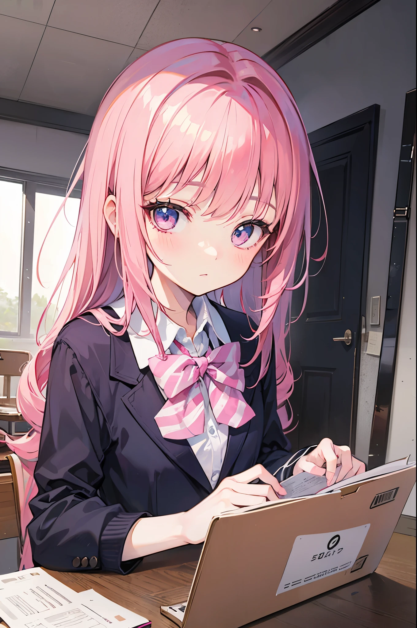 masterpiece,One girl,alone, pink_hair,school uniform:1.3,
