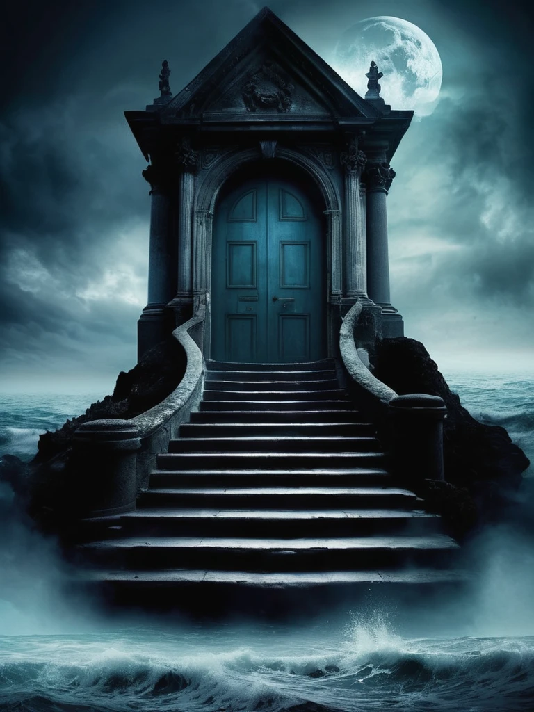 Stairs, door, darkness, ocean, mystery, dense fog,
Fantasy style. Fantasy dreamlike art. Mystical.
Surreal Harmony, Illusionix