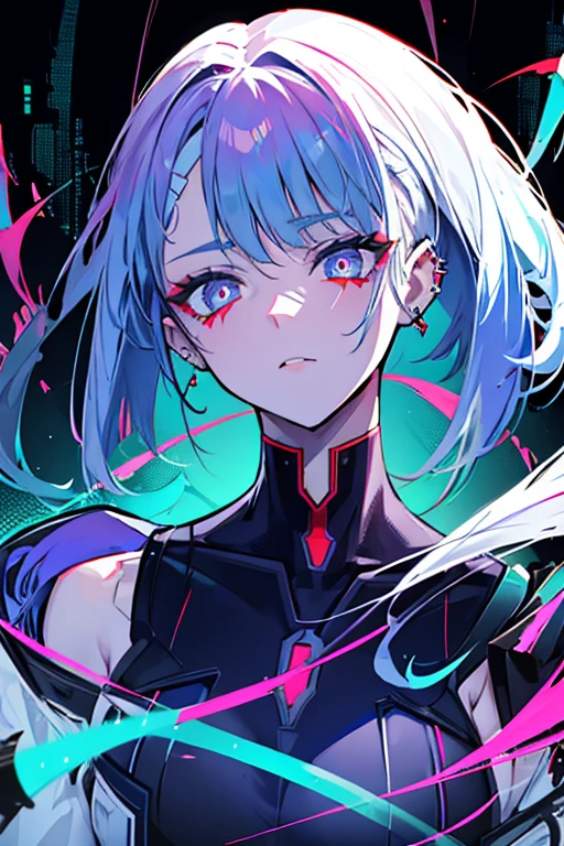 araffe com cabelo azul e piercings e um colar, estilo ciberpunk ， hiperrealista, arte cyberpunk ultrarrealista 8k, hyper-realistic estilo ciberpunk, estilo ciberpunk color, cyberpunk 2 0 anos. oh garota modelo, linda modelo de mulher cyberpunk, o retrato da garota cyberpunk, lindo rosto de garota cyberpunk, glamour da cor do retrato, in estilo ciberpunk, deusa linda cyberpunk com raiva