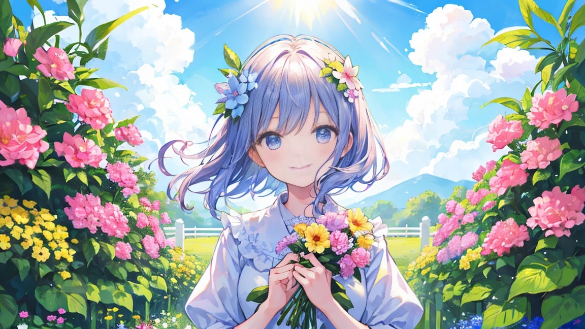 heaven, heaven, Light, Shine, happiness, Bright smile, Shine, Flowers, garden, Hello, cloud 、girl