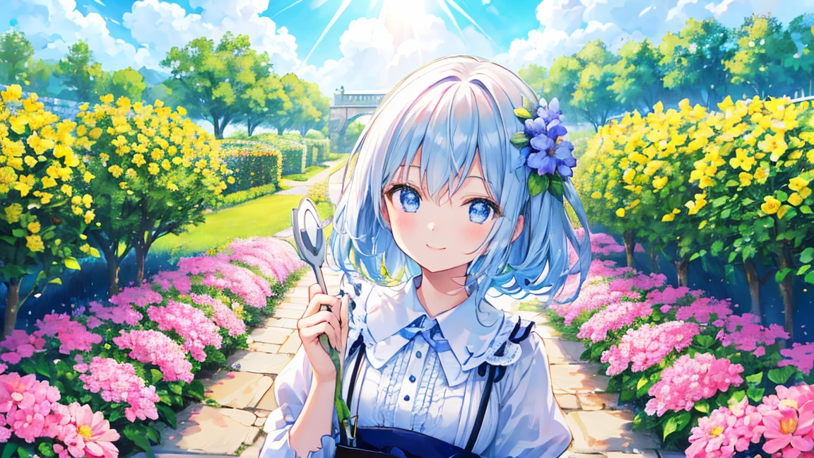 heaven, heaven, Light, Shine, happiness, Bright smile, Shine, Flowers, garden, Hello, cloud 、girl