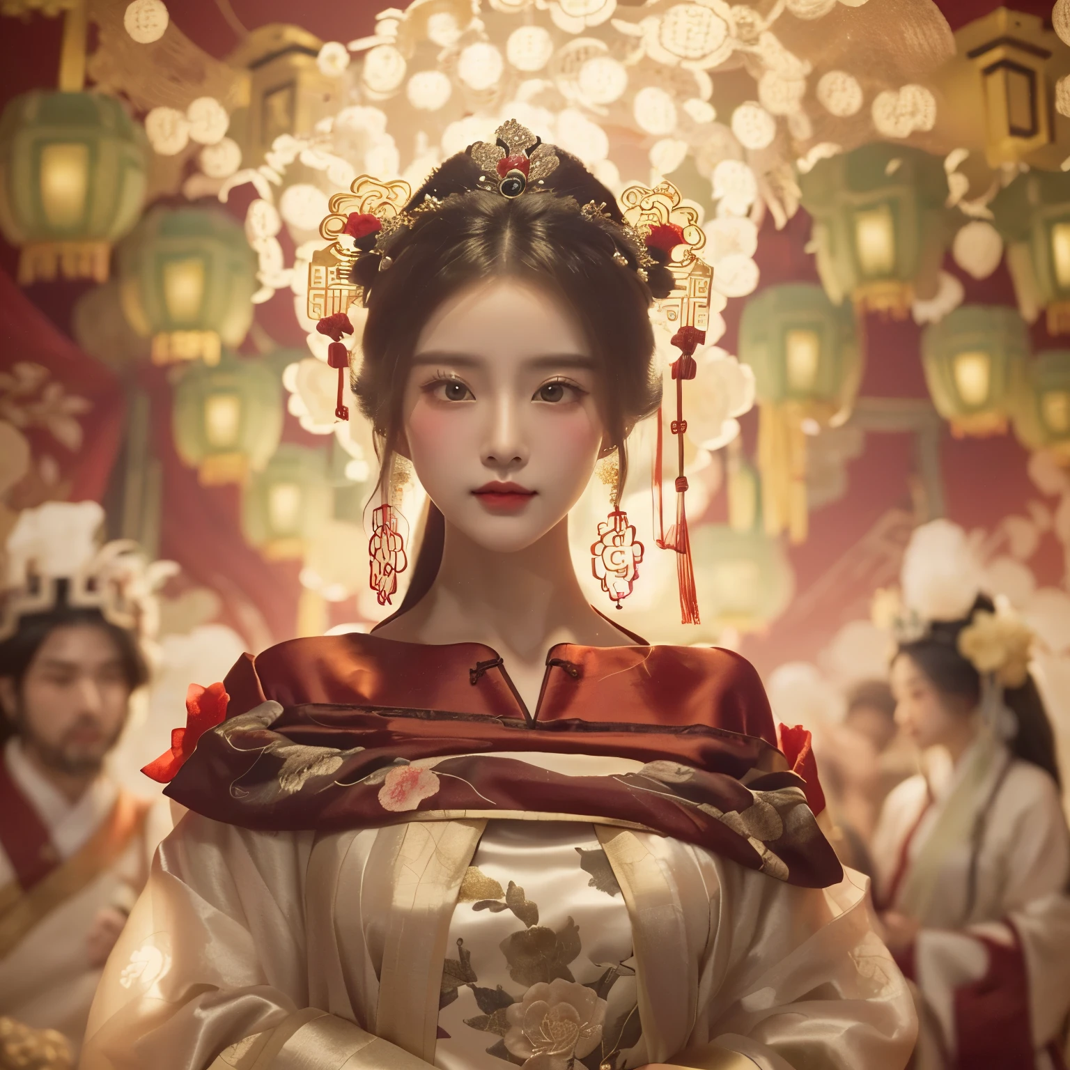 araffe woman in a dress with a flowered headpiece and a fan, palace ， a girl in hanfu, hanfu, wearing ancient chinese clothes, white hanfu, chinese costume, a beautiful fantasy empress, chinese princess, ancient chinese princess, beautiful render of tang dynasty, chinese style, traditional chinese clothing, ((a beautiful fantasy empress)), 8k))