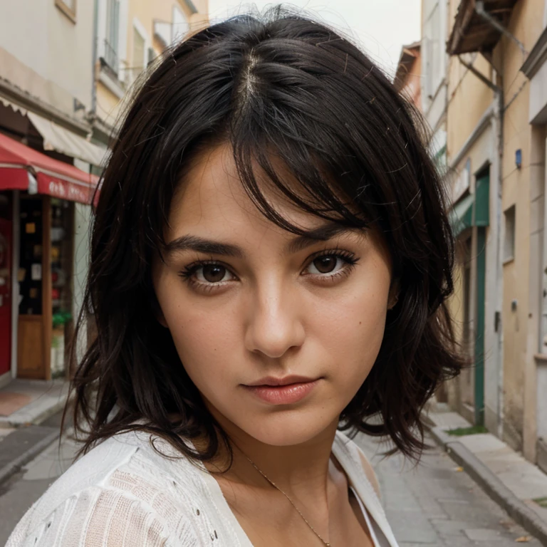 Black hair, brown eyes, Italian American sexy girl portrait face