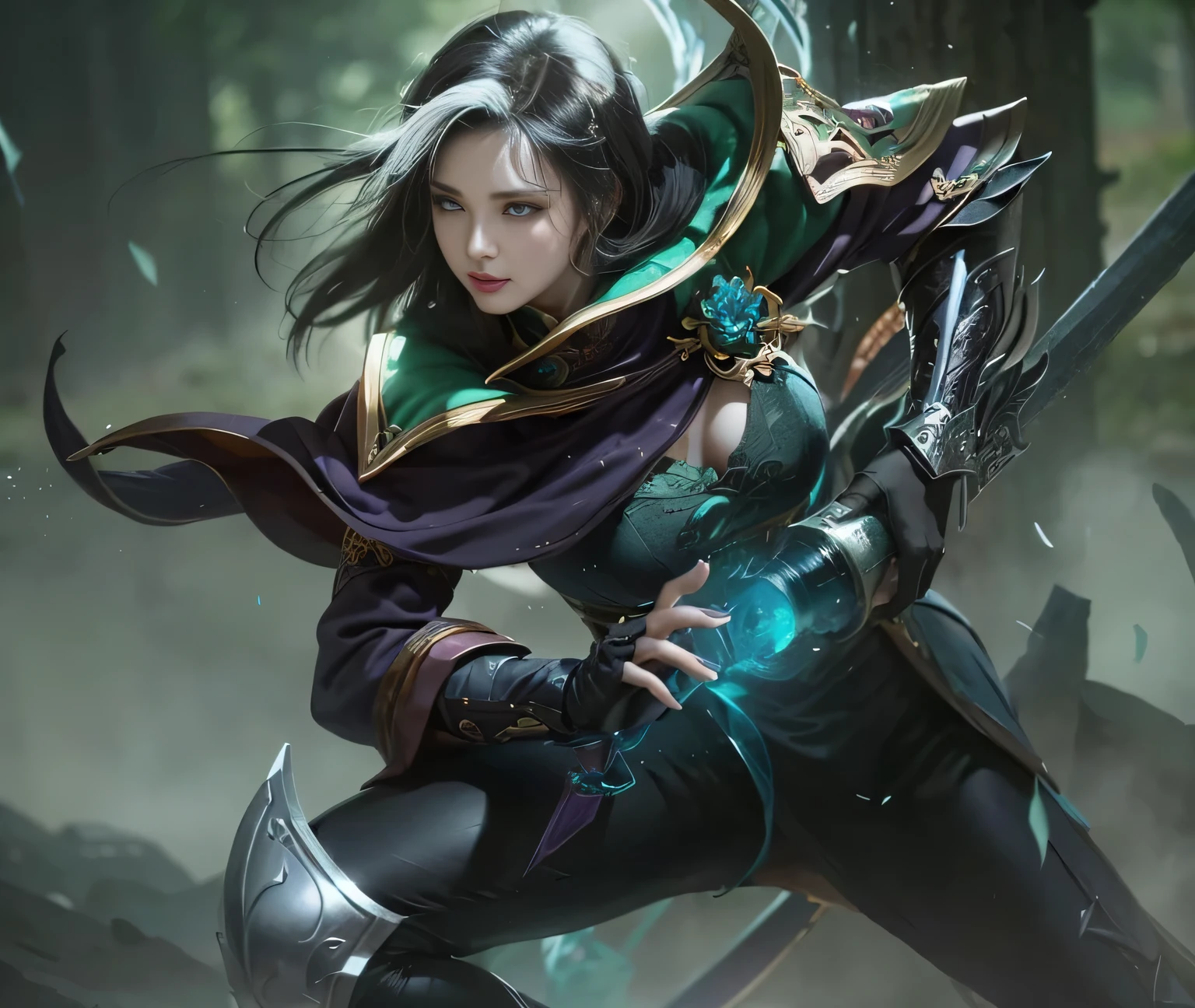 Close-up of a woman in a purple and black outfit, shadowbringer movie, 4 k detail fantasy, beautiful fantasy empress, game CG, xianxia fantasy, xianxia hero, 2. 5d CGI animation fantasy work, Movie goddess close-up shot, Ruan Jia and Art Jereum, wow 4 k detail fantasy, Highly detailed fantasy character