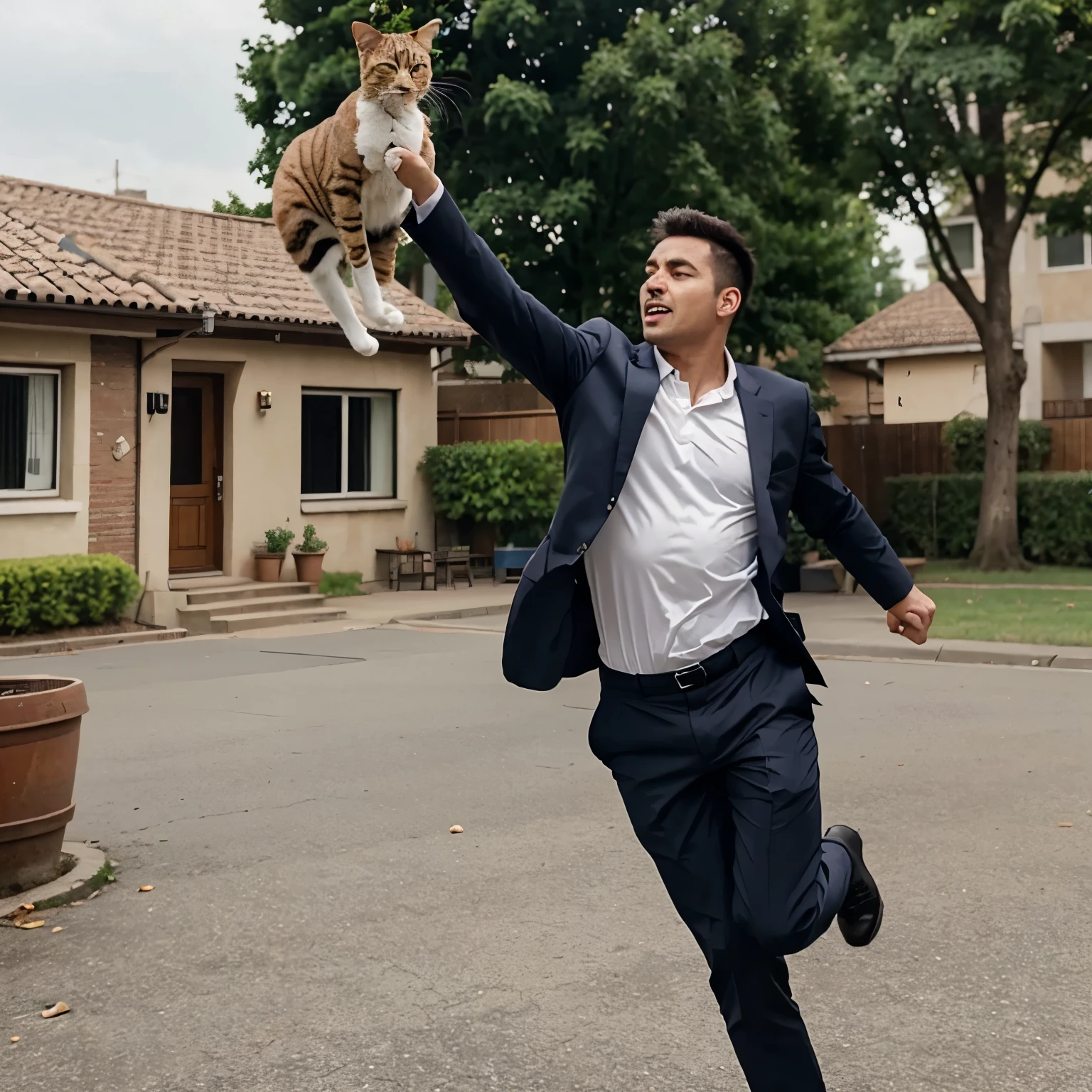 A man threw a cat into air