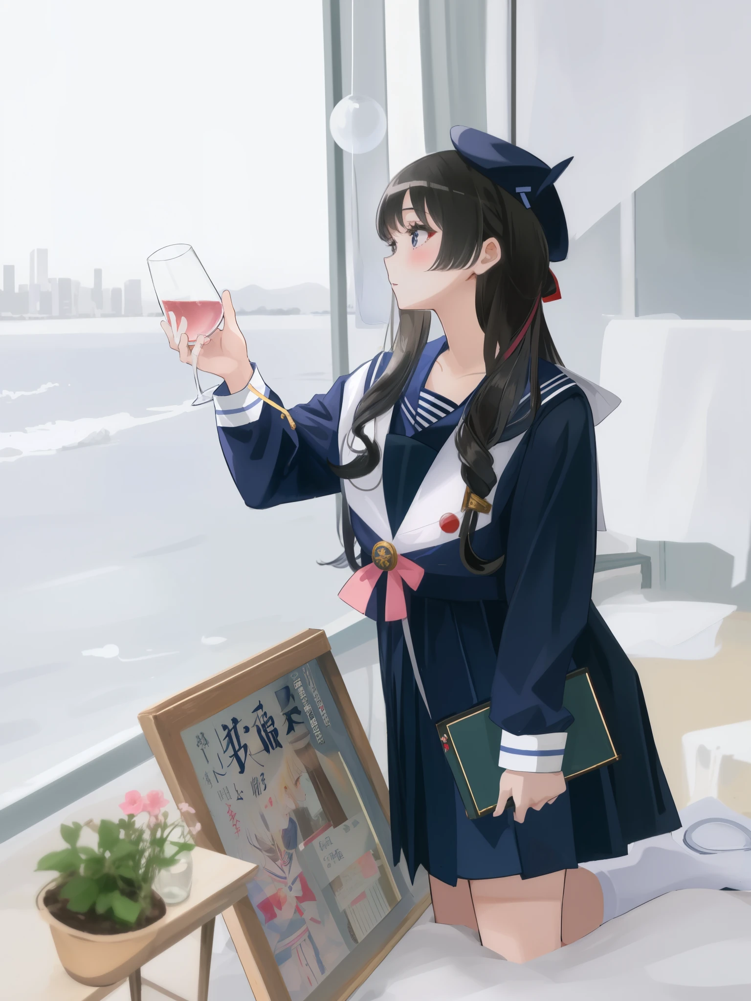 arafed image of a woman in a sailor costume holding a glass, loose coat collar sailor uniform, japanese girl , sailor uniform, magical school student uniform, japanese , anime girl cosplay, jk uniform, wearing japanese , magic , sailor clothing, beautiful anime high school girl, ulzzang, girl wearing uniform