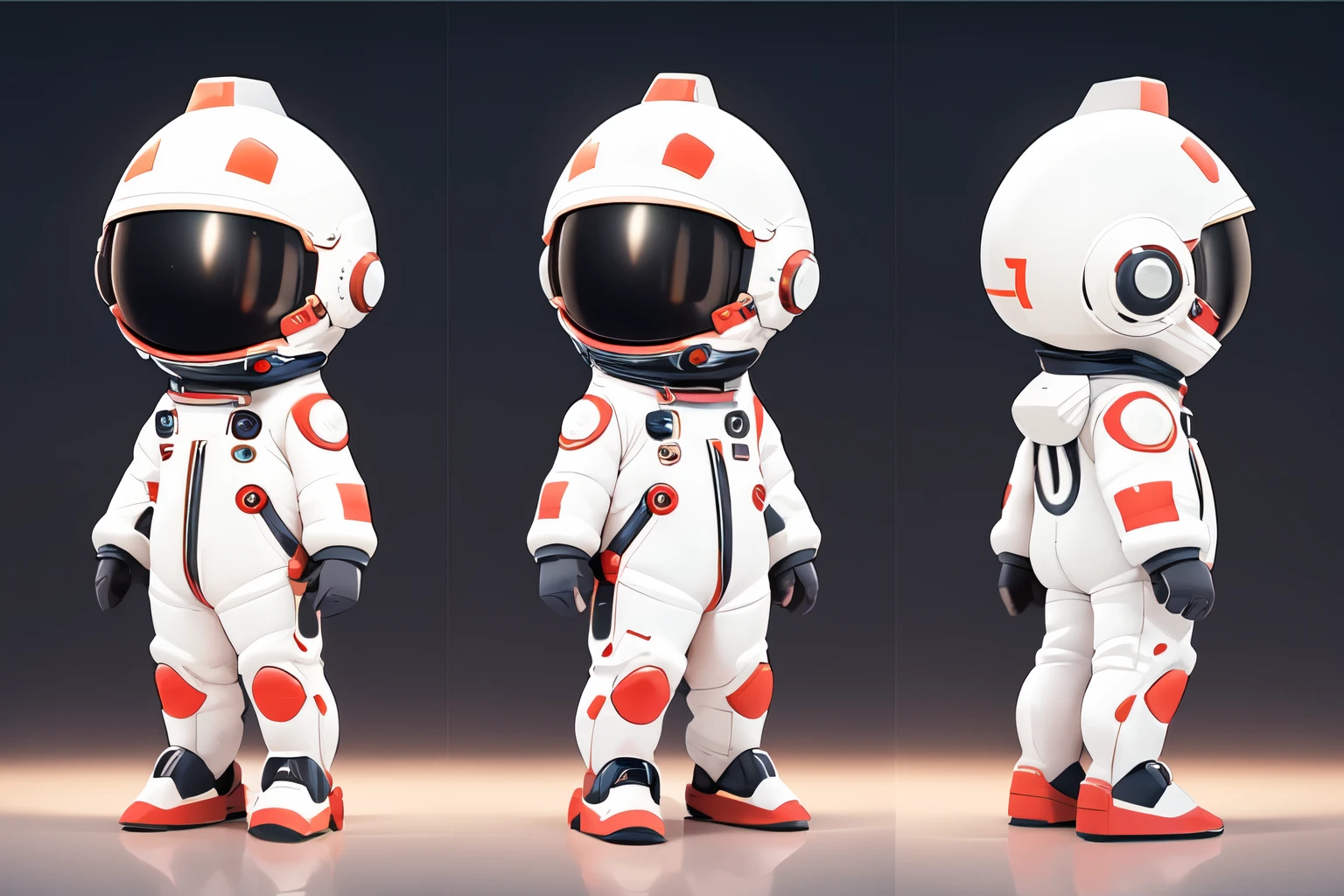 cute vector, three views, full body, 1boy,Spacesuit,mecha