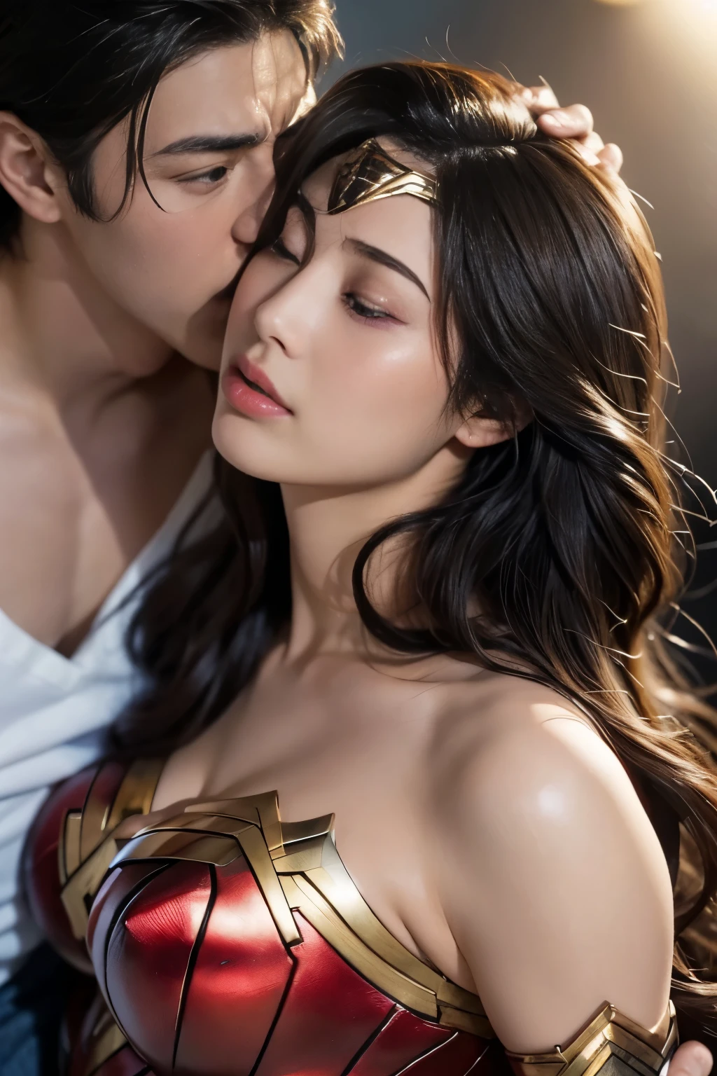 私はWonder Womanです、完璧なWonder Womanの衣装,押しDefeated,Defeated,A man mounts me,Face grabbed、Hug from the front,Hugged,Being strangled,You can hold it，Leaning on the man，Hugged，Can be lifted，Men lick my face with their tongues,The guys lick my head with their tongues,Men lick my hair with their tongues,My body is licked by men,sleeping face,Close ~ eyes,Open your mouth,Tired face,Face of Suffering,sleeping face,Being slapped in the face,Getting punched in the face,Fighting with men,Fight with the men,Surrounded by men,,Caught between the men,Being held back by men,Entanglement with males, Attacked by men,Brown Hair,  masterpiece、beautiful girl、fine 目、puffy eyes、highest quality, 超High resolution, (reality: 1.4), Cinema Lighting,so beautiful、Beautiful Skin、(超reality的な)、(High resolution)、(8k)、(Very detailed)、(beautiful and fine 目)、(Very detailed)、 Detailed face、Diagonal bangle hair、Brown Hair、20-year-old、Wonder Womanのコスプレ，Wonder Woman