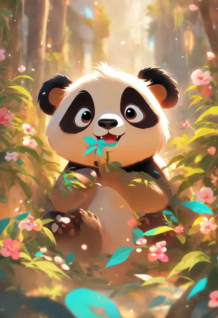 A cute panda,Has big eyes,Blush,sloth,meet,Rich in details, White background