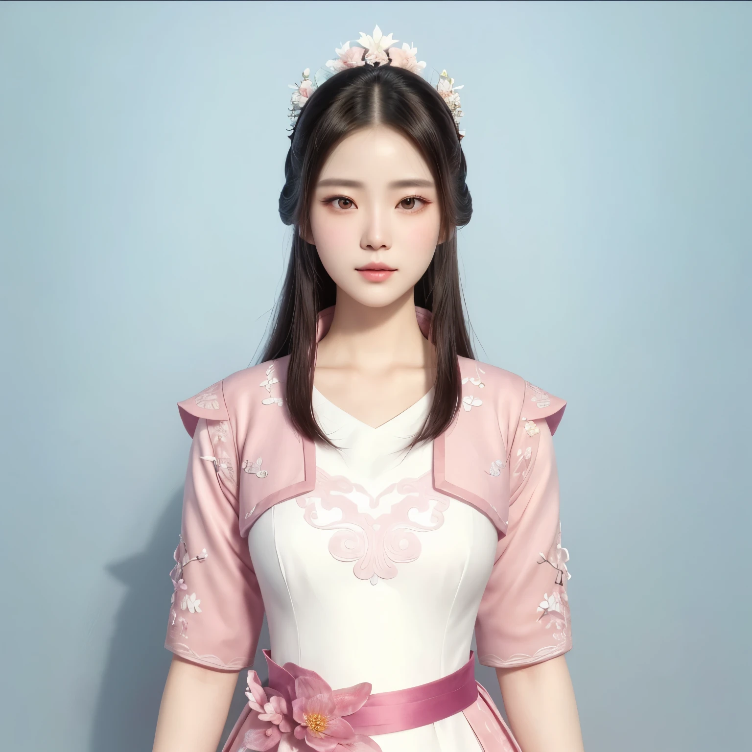 a close up of a woman in a white and pink dress, full body xianxia, female character, inspired by Li Mei-shu, yun ling, inspired by Qiu Ying, sha xi, game cg, xianxia, inspired by Lan Ying, Chiba Yudai, 8 k character details, wearing ancient chinese clothes