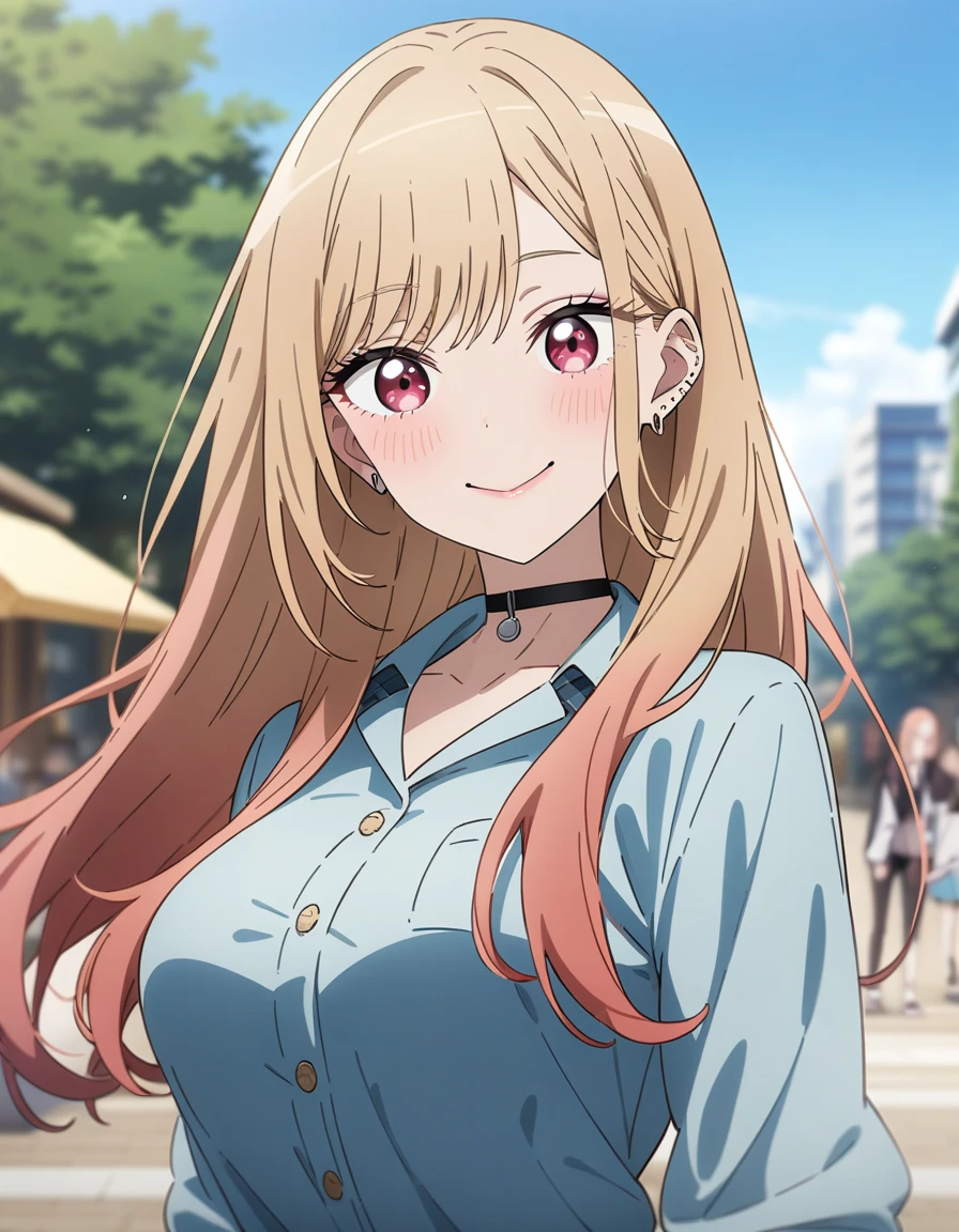 masterpiece, best quality, very aesthetic, absurdres, 1girl, kitagawa marin, sono bisque doll wa koi wo suru, large , light smile, outdoors, key visual, highly detailed, looking at viewer, front view, upper body