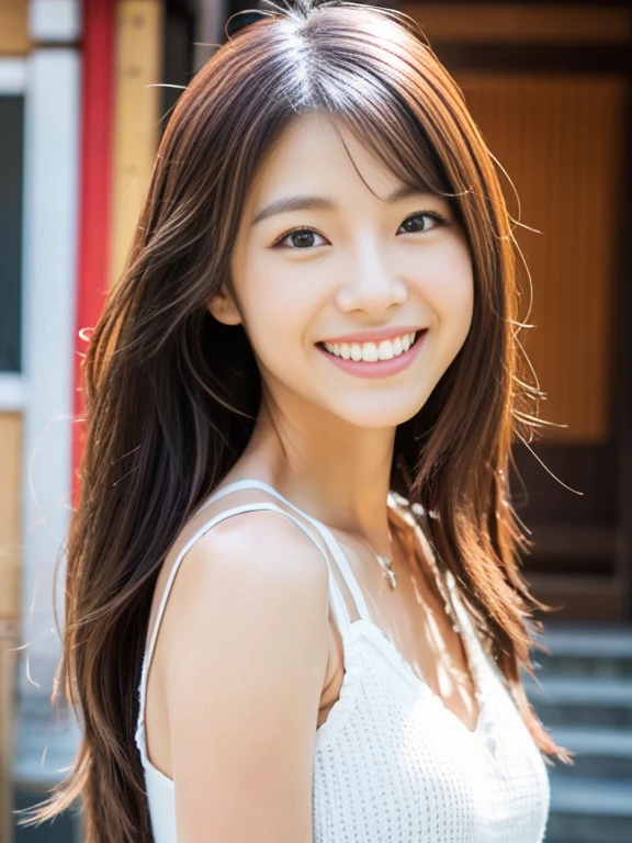 Skinny Japanese woman, 30 years old, smile, Singing detailed face, Fine grain