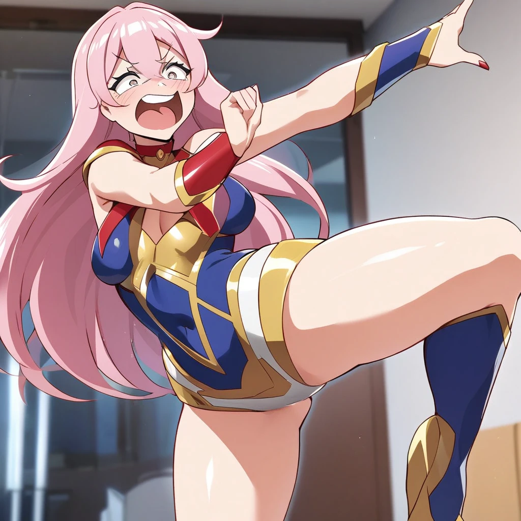 nstagram model vanilopa (age 18) is in a crazy sexy super girl cosplay, doing a silly dance and making adorable but funny faces