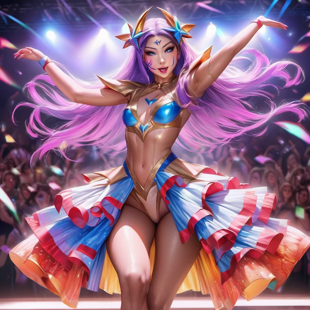 (best quality,highres,ultra-detailed,realistic:1.2), vivid colors, sexy cosplay super girl, cute funny faces, silly dance, Instagram model, Vanilopa, 18-year-old, energetic dance moves, colorful costume, stylish makeup, confident pose, attractive facial expressions, playful personality, dynamic lighting effects, glamorous background

[Stable Diffusion Prompt]
Instagram model Vanilopa, age 18, is enchanting the audience with her crazy sexy super girl cosplay. With (best quality, highres, ultra-detailed, realistic:1.2) rendering, every detail of her vibrant appearance comes to life. 

Vanilopa captivates everyone with her (vivid colors) and energetic dance moves. Her (sexy cosplay super girl) costume is a riot of colors and patterns, accentuating her youthful charm. The audience can't help but feel her vibrant energy as she moves across the stage.

With (stylish makeup), her eyes pop with a sparkling brilliance, drawing attention to her captivating gaze. Vanilopa's (confident pose) only adds to her irresistible charm, showing off her flawless poise and grace.

As she dances, Vanilopa makes (cute, funny faces), bringing joy and laughter to everyone around her. Her (playful personality) shines through as she effortlessly switches between seductive and silly expressions, captivating the audience with her versatility.

The stage is illuminated with (dynamic lighting effects), creating a dramatic and glamorous atmosphere. The (glamorous background) enhances the overall visual impact, making Vanilopa's performance even more mesmerizing.

In this masterpiece of (best quality, highres, ultra-detailed, realistic:1.2) artwork, Stable Diffusion brings to life the perfect blend of sexiness, cuteness, and fun. Through Vanilopa's cosplay, her vibrant energy, and playful personality, the image captures the essence of a truly unforgettable performance.