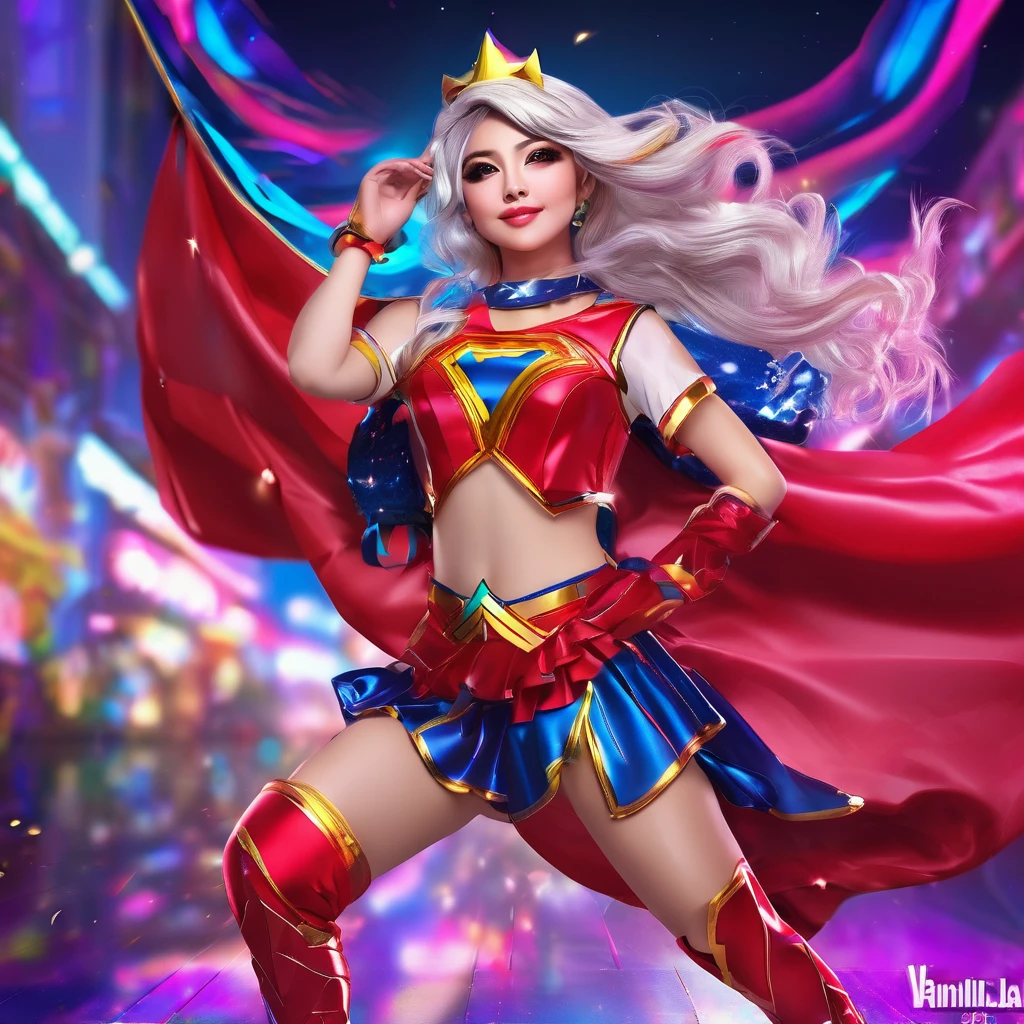 (best quality,highres,ultra-detailed,realistic:1.2), vivid colors, sexy cosplay super girl, cute funny faces, silly dance, Instagram model, Vanilopa, 18-year-old, energetic dance moves, colorful costume, stylish makeup, confident pose, attractive facial expressions, playful personality, dynamic lighting effects, glamorous background [Stable Diffusion Prompt] Instagram model Vanilopa, age 18, is enchanting the audience with her crazy sexy super girl cosplay. With (best quality, highres, ultra-detailed, realistic:1.2) rendering, every detail of her vibrant appearance comes to life. Vanilopa captivates everyone with her (vivid colors) and energetic dance moves. Her (sexy cosplay super girl) costume is a riot of colors and patterns, accentuating her youthful charm. The audience can't help but feel her vibrant energy as she moves across the stage. With (stylish makeup), her eyes pop with a sparkling brilliance, drawing attention to her captivating gaze. Vanilopa's (confident pose) only adds to her irresistible charm, showing off her flawless poise and grace. As she dances, Vanilopa makes (cute, funny faces), bringing joy and laughter to everyone around her. Her (playful personality) shines through as she effortlessly switches between seductive and silly expressions, captivating the audience with her versatility. The stage is illuminated with (dynamic lighting effects), creating a dramatic and glamorous atmosphere. The (glamorous background) enhances the overall visual impact, making Vanilopa's performance even more mesmerizing. In this masterpiece of (best quality, highres, ultra-detailed, realistic:1.2) artwork, Stable Diffusion brings to life the perfect blend of sexiness, cuteness, and fun. Through Vanilopa's cosplay, her vibrant energy, and playful personality, the image captures the essence of a truly unforgettable performance.
