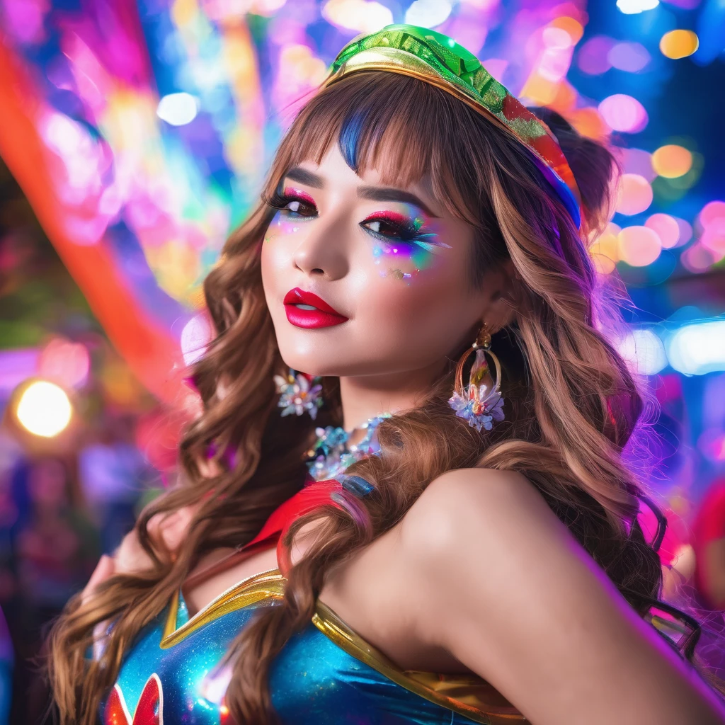 (best quality,highres,ultra-detailed,realistic:1.2), vivid colors, sexy cosplay super girl, cute funny faces, silly dance, Instagram model, Vanilopa, 18-year-old, energetic dance moves, colorful costume, stylish makeup, confident pose, attractive facial expressions, playful personality, dynamic lighting effects, glamorous background [Stable Diffusion Prompt] Instagram model Vanilopa, age 18, is enchanting the audience with her crazy sexy super girl cosplay. With (best quality, highres, ultra-detailed, realistic:1.2) rendering, every detail of her vibrant appearance comes to life. Vanilopa captivates everyone with her (vivid colors) and energetic dance moves. Her (sexy cosplay super girl) costume is a riot of colors and patterns, accentuating her youthful charm. The audience can't help but feel her vibrant energy as she moves across the stage. With (stylish makeup), her eyes pop with a sparkling brilliance, drawing attention to her captivating gaze. Vanilopa's (confident pose) only adds to her irresistible charm, showing off her flawless poise and grace. As she dances, Vanilopa makes (cute, funny faces), bringing joy and laughter to everyone around her. Her (playful personality) shines through as she effortlessly switches between seductive and silly expressions, captivating the audience with her versatility. The stage is illuminated with (dynamic lighting effects), creating a dramatic and glamorous atmosphere. The (glamorous background) enhances the overall visual impact, making Vanilopa's performance even more mesmerizing. In this masterpiece of (best quality, highres, ultra-detailed, realistic:1.2) artwork, Stable Diffusion brings to life the perfect blend of sexiness, cuteness, and fun. Through Vanilopa's cosplay, her vibrant energy, and playful personality, the image captures the essence of a truly unforgettable performance.