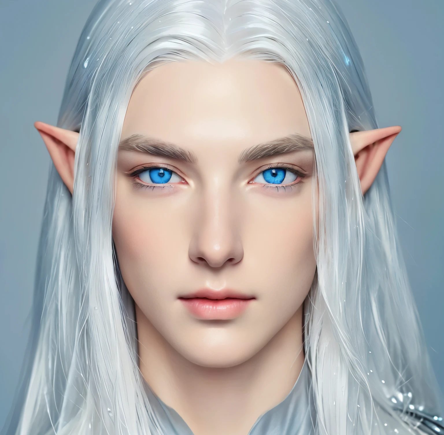 a close up of a person with white hair and blue eyes, detailed white long hair, elven male, with very highly detailed face, accurate detailed face, highly_detailed_face!!!, silvery skinned male elf, beautiful male elf, detailed realistic face, detailed and realistic face, delicate androgynous prince, detailed face ), real detailed face, high detailed face!!!