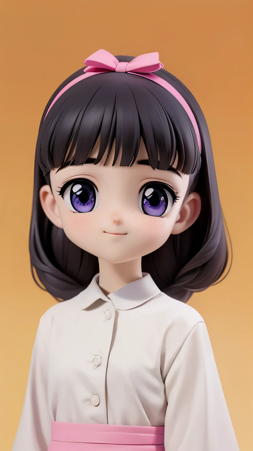 Highest quality，Ultra HD，(Details)，(masterpiece)，(best quality),(Light Layer)，Textured Skin，1girl，little girl，Q version，daidouji_tomoyo，Lilac eyes，Black long hair，Smirk，White shirt，Upper Body，Comic Background