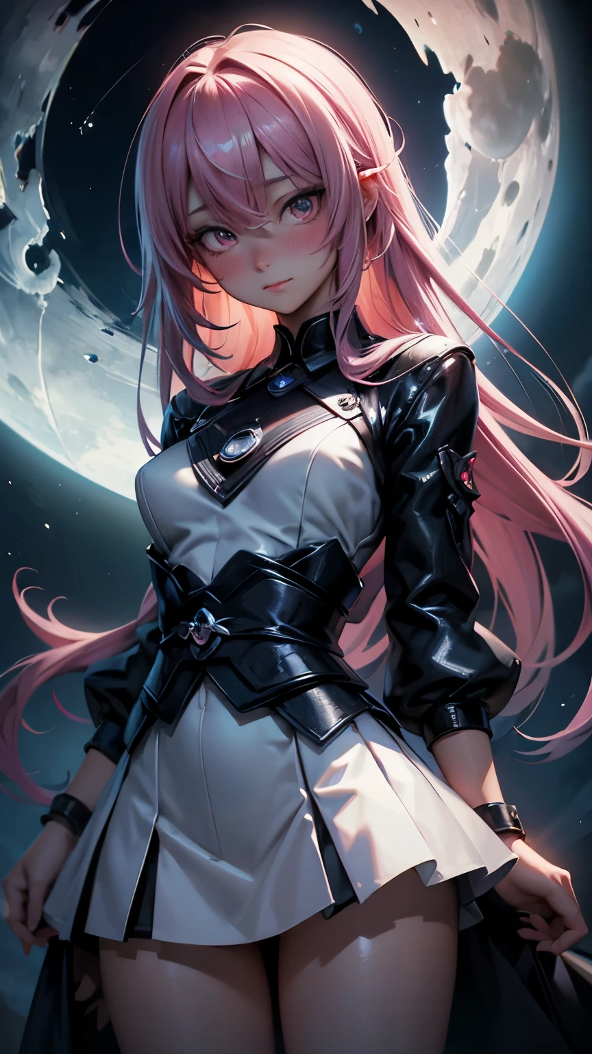 Ludmila Zeman, Keiichi Okamoto, Štěpán Zavřel, Surrealism, mysterious, bizarre, fantastical, fantasy, Sci-fi, Japanese anime, miniskirt beautiful girl researcher who finds the moon in a microscope, perfect voluminous body, surprised diamond lens, detailed masterpiece sharp focus embarrassing shy blushing coquettish happy hyper realistic cinematic lighting 