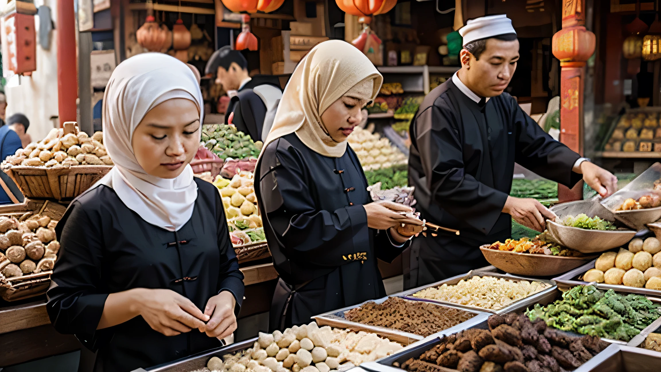 Moslem peoples at traditional chinese market