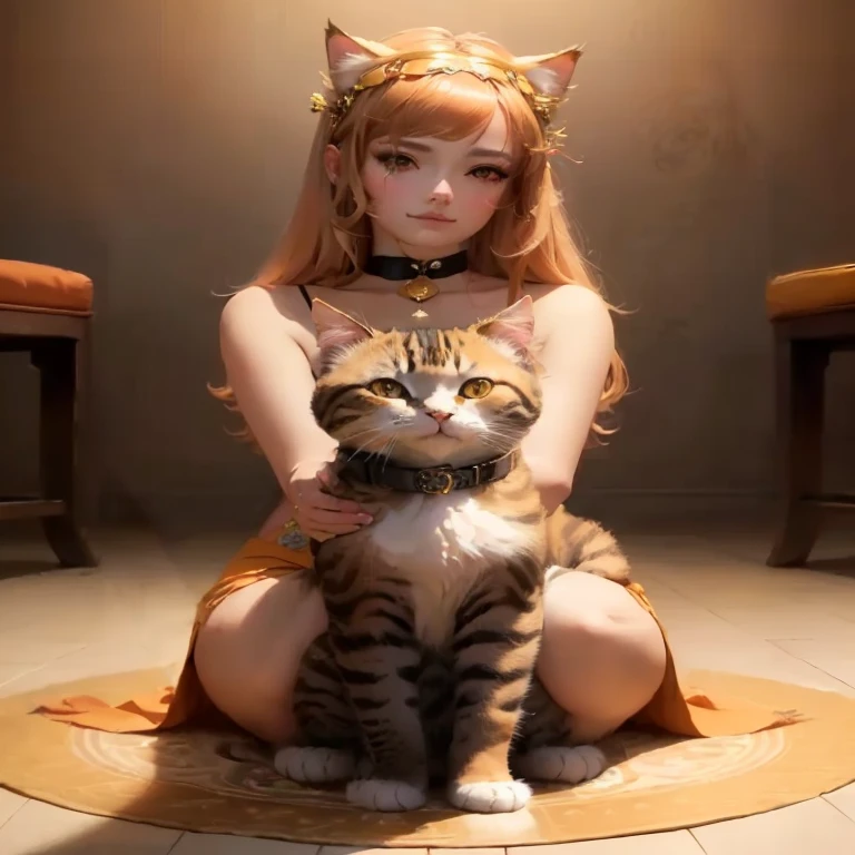 araffe con un gato y una diadema de gato sentado sobre una alfombra, attractive cat girl, muy hermosa linda catgirl, hermosa joven gatita, very beautiful anime cat girl, beautiful gato animadogirl, gato animado, realistic gato animado, gato animadogirl, ruan jia and artgerm, cosplay realista, cat girl, wlop y sakimichan
