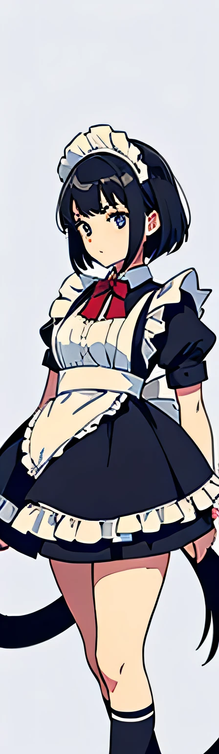 Maid costume,woman,Short skirt,Double tail,Simple background