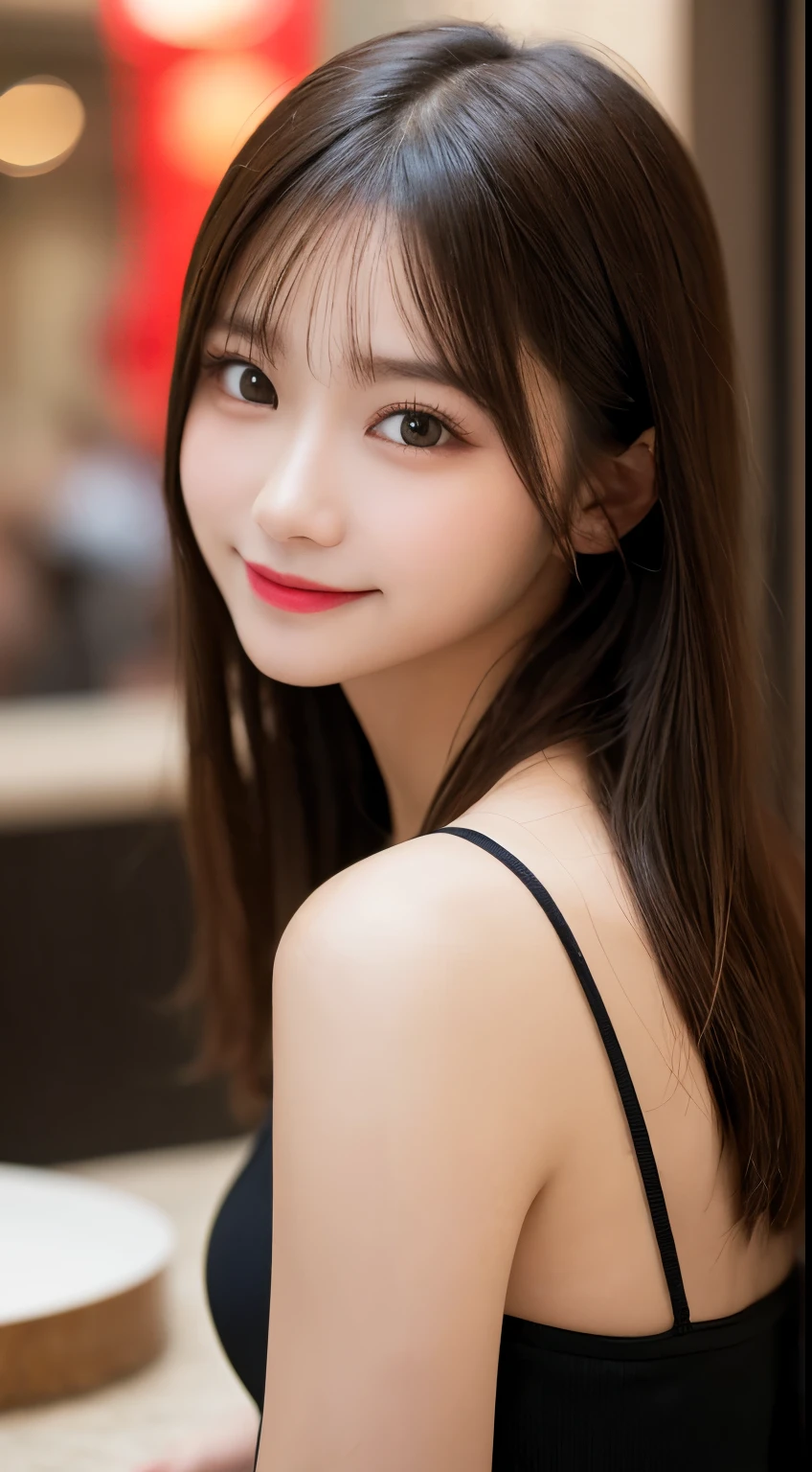 Tabletop, highest quality, shape, Very detailed, finely, High resolution, 8k wallpaper, 完璧なダイナミックな構shape, Beautiful and detailed,ランダムなcute髪,,Natural color lip、20-year-old girl、cute、Perfect and beautiful face,Slim face and figure,Big eyes、Putting on gal makeup,Small face、Blurred Background,Elegant feminine face、Cyberpunk Fashion、Smile