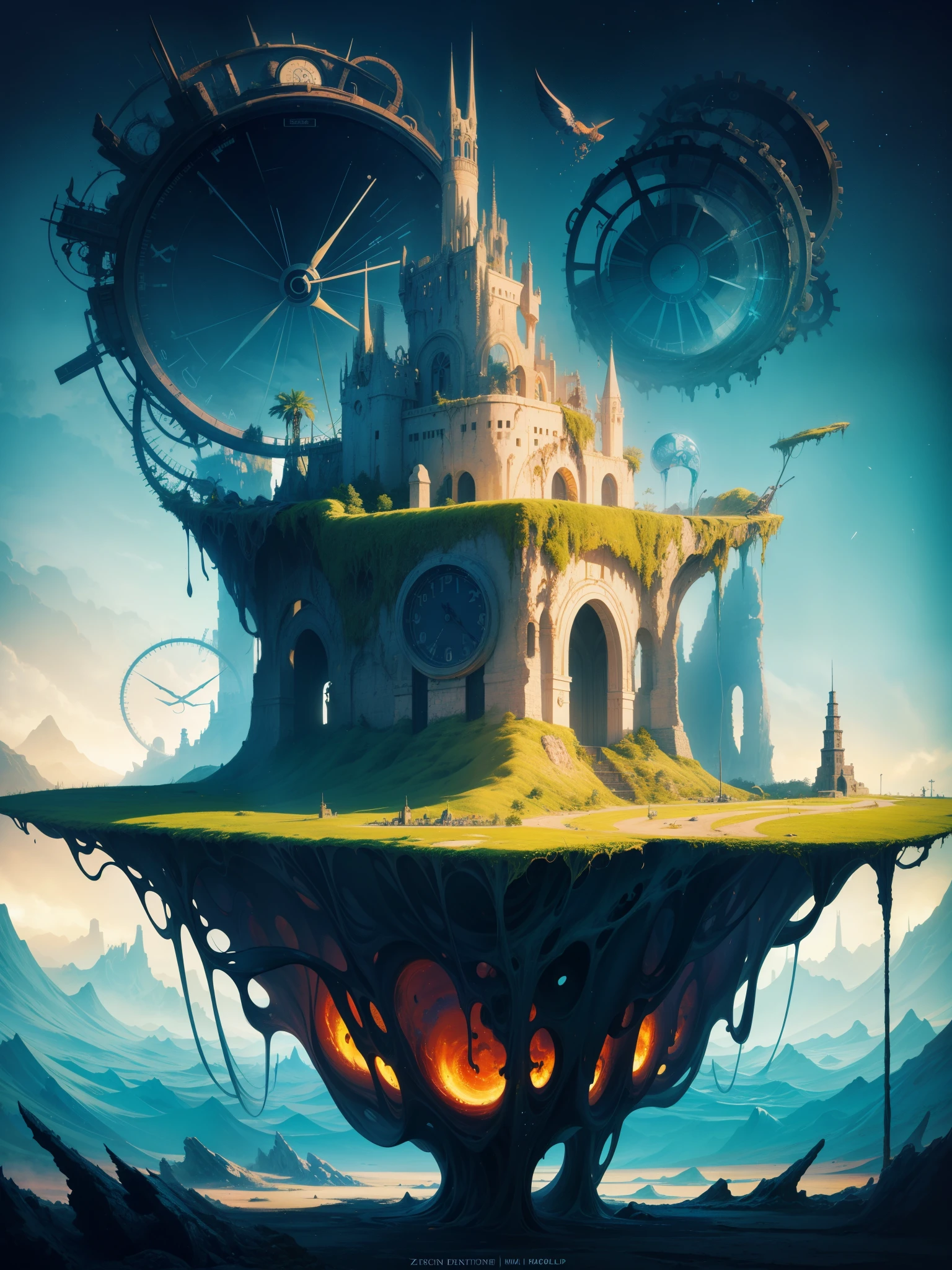 A surrealistic dreamscape painted in the style of Salvador Dal, featuring melting clocks draped over twisted landscapes and floating objects, creating a sense of distorted reality and subconscious exploration. score_9, score_8_up, score_7_up, zPDXL