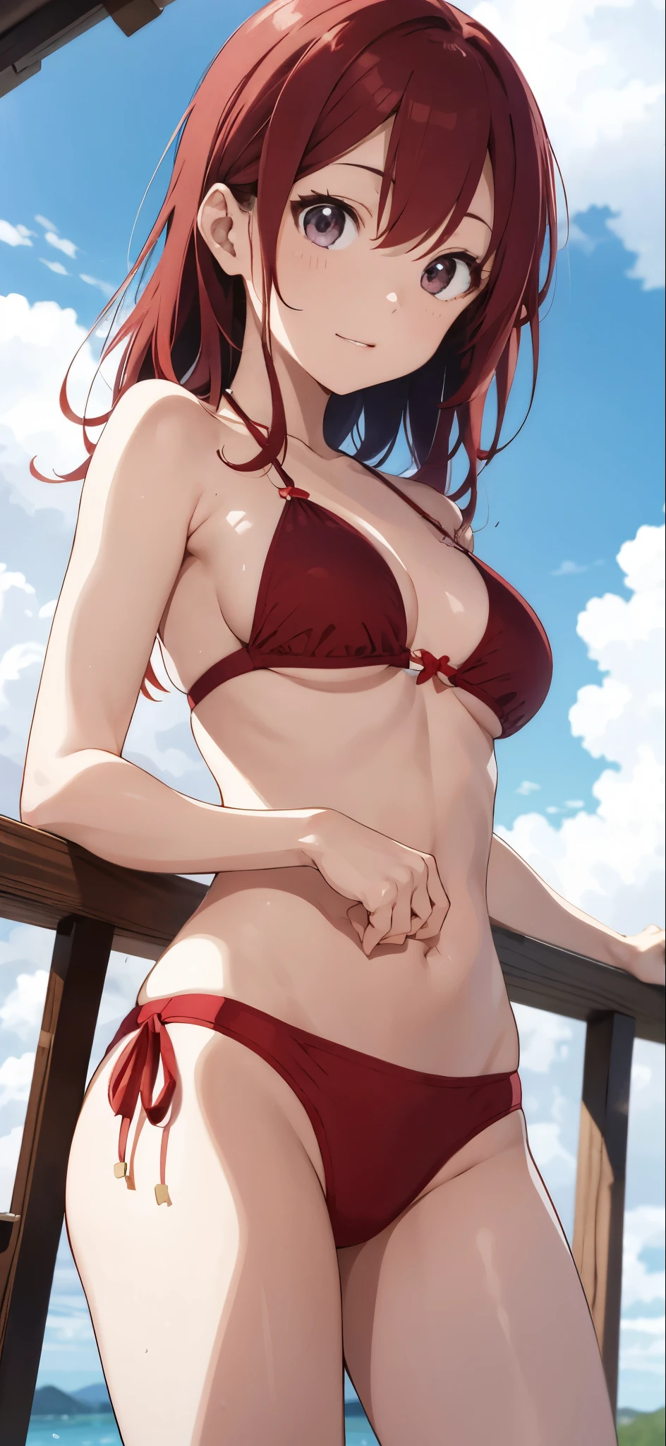 Red-haired girl drawn in high resolution Japanese anime style、Group of women taking photos in bikinis, Bikini Model, , Young and cute gravure idol, Posing together in bras, Russian and Japanese mix, sakimichan, Asian woman, Wear a swimsuit, that'that'that'that'that'It's hot with the shining sun, Japanese Model, Cute Core, sakimichan hdri, Young Gravure Idol, Chubby