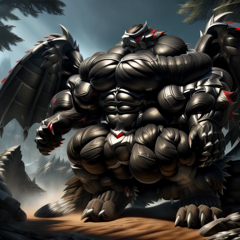 (gigantic muscles), 8K, Masterpiece, highres, Detailed head, Detailed Body, full body, Detailed abs, wearing crNanosuit, big muscle (pecs, triceps, traps) unusually developed muscular body,
body full of huge muscles.
pectorales enormes. Exaggeratedly huge muscles. Gigachad Muscular, gigantic muscles, Colossal giant NANOSUIT over a battlefield, The claws are sharp, Sharp teeth, Spread wings, have big wings. black wings, nj5furry, Animal paws, castle,