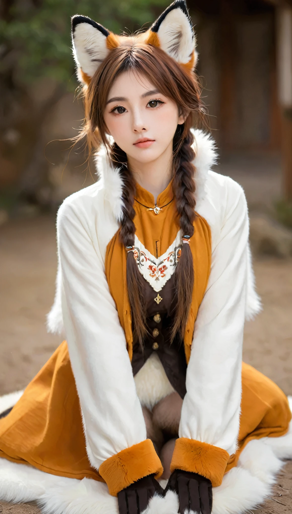(fluffy anthro hairy:1.3), 1 Girl, Solitary, hair, fox, fox ears, hairy, Nashida (Genshin Impact),Cross-shaped pupil, Green Eyes,(Ponytail, Pointed ears:0.6),best quality,masterpiece,Very delicate and beautiful , (There is a cute girl in the center:1.2), (Solitary:1.3), Nashida (Genshin Impact), Cross-shaped pupil, (Ponytail, Pointed ears,:0.6) ,Cowboy shooting,Put your hands behind your back,Two hands,fluffy fox tail,