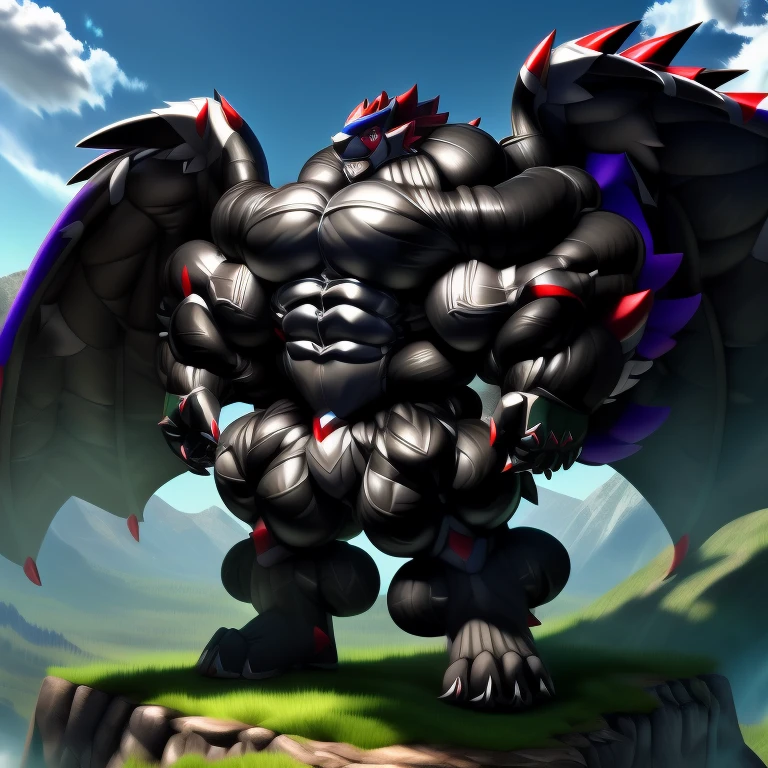 (gigantic muscles), 8K, Masterpiece, highres, Detailed head, Detailed Body, full body, Detailed abs, wearing crNanosuit, big muscle (pecs, triceps, traps) unusually developed muscular body,
body full of huge muscles.
pectorales enormes. Exaggeratedly huge muscles. Gigachad Muscular, gigantic muscles, Colossal giant NANOSUIT over a battlefield, The claws are sharp, Sharp teeth, Spread wings, have big wings. black wings, nj5furry, Animal paws, castle,