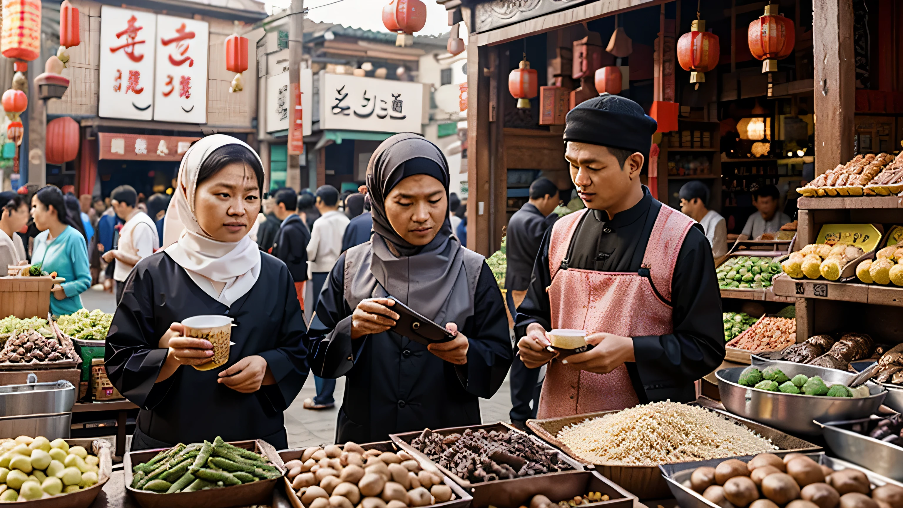 Moslem peoples at chinese traditional market