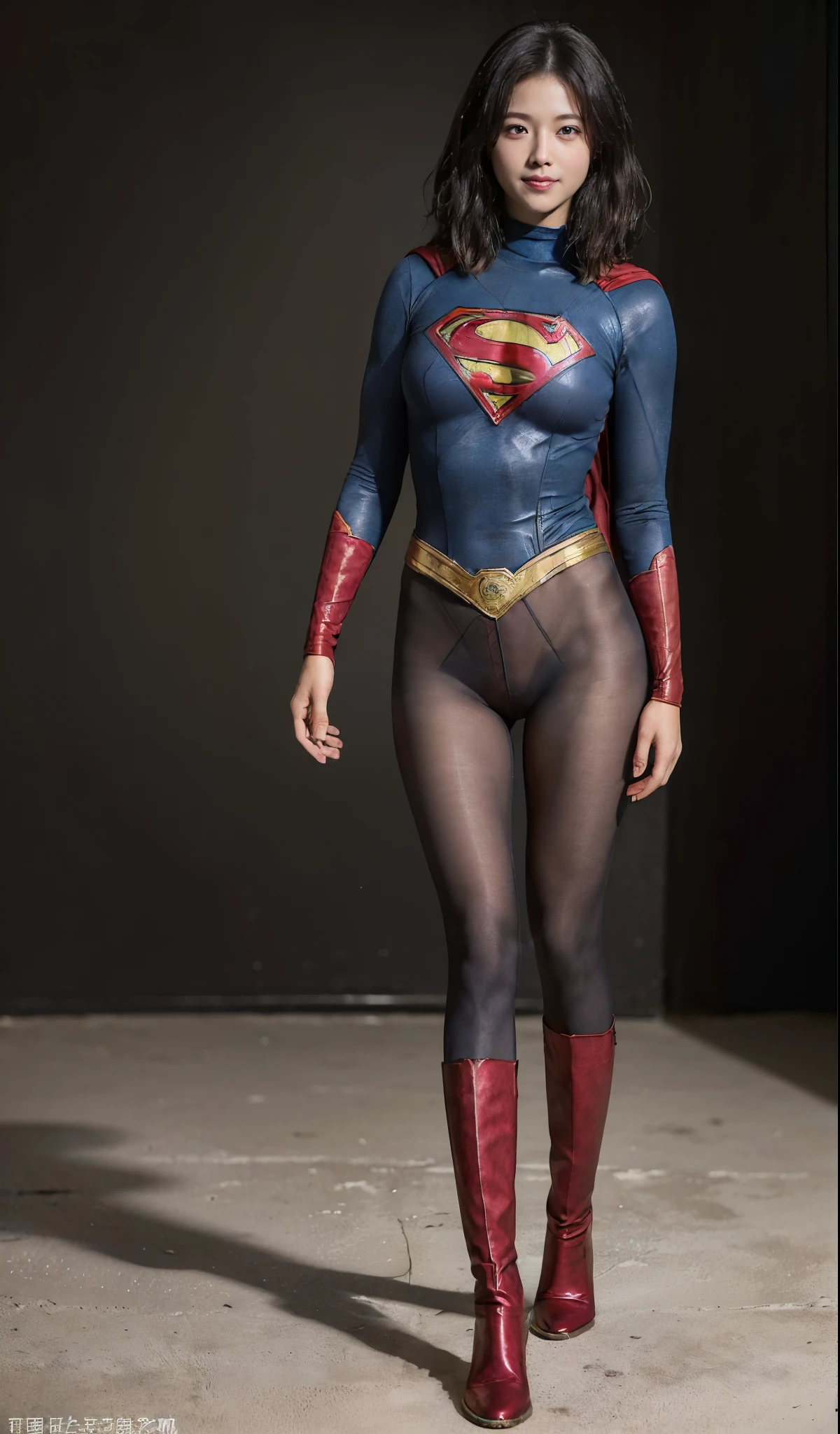 No background、(((Beautiful legs in black tights.)))、(((Legally express the beauty of your smile)))、((((Make the most of your original images)))、(((Supergirl Costume)))、(((ボディにフィットしたSupergirl Costume)))、(((Short beautiful hair)))、(((Smiles and winks)))、(((Please wear black tights....、Wear red boots)))、((Best image quality、8k))、((highest quality、8k、masterpiece:1.3))、(((Preserve background )))、Sharp focus:1.2、Beautiful woman with perfect figure:1.4、Slim Abs:1.2、Wet body:1.5、Highly detailed face and skin texture、8k