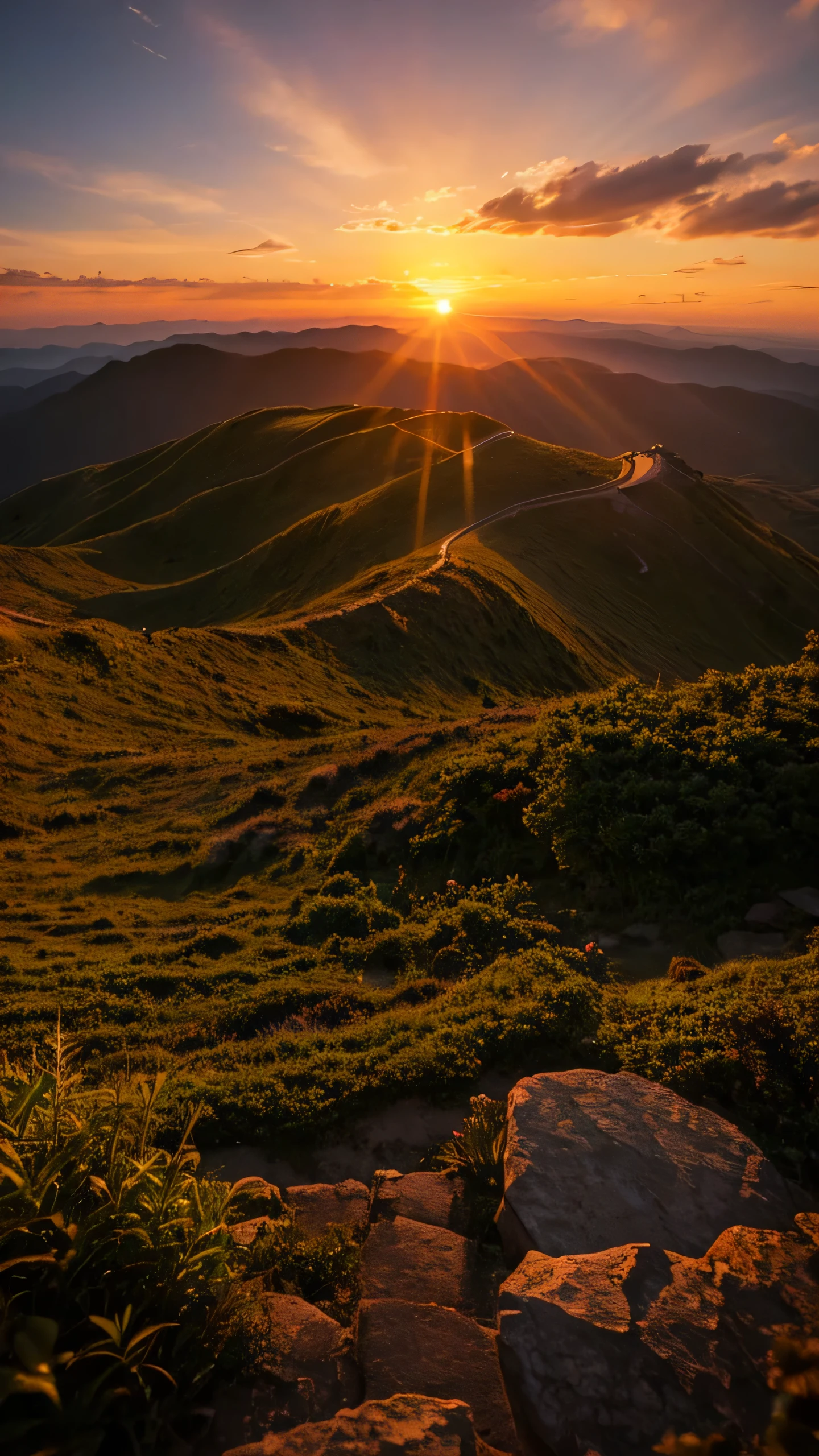 Highest quality,Fantasy,Sunset overlooking from the summit