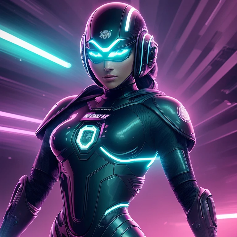 melhor qualidade, obra de arte, cinematic lighting, intricado, cinematic detailed realista background, rosto detalhado, corpo todo, realista, 1 garota negra correndo, paisagem futurista, scifi, olhando para o espectador, Pose de modelo, traje futurista ciborg, neon lighting. Full hd