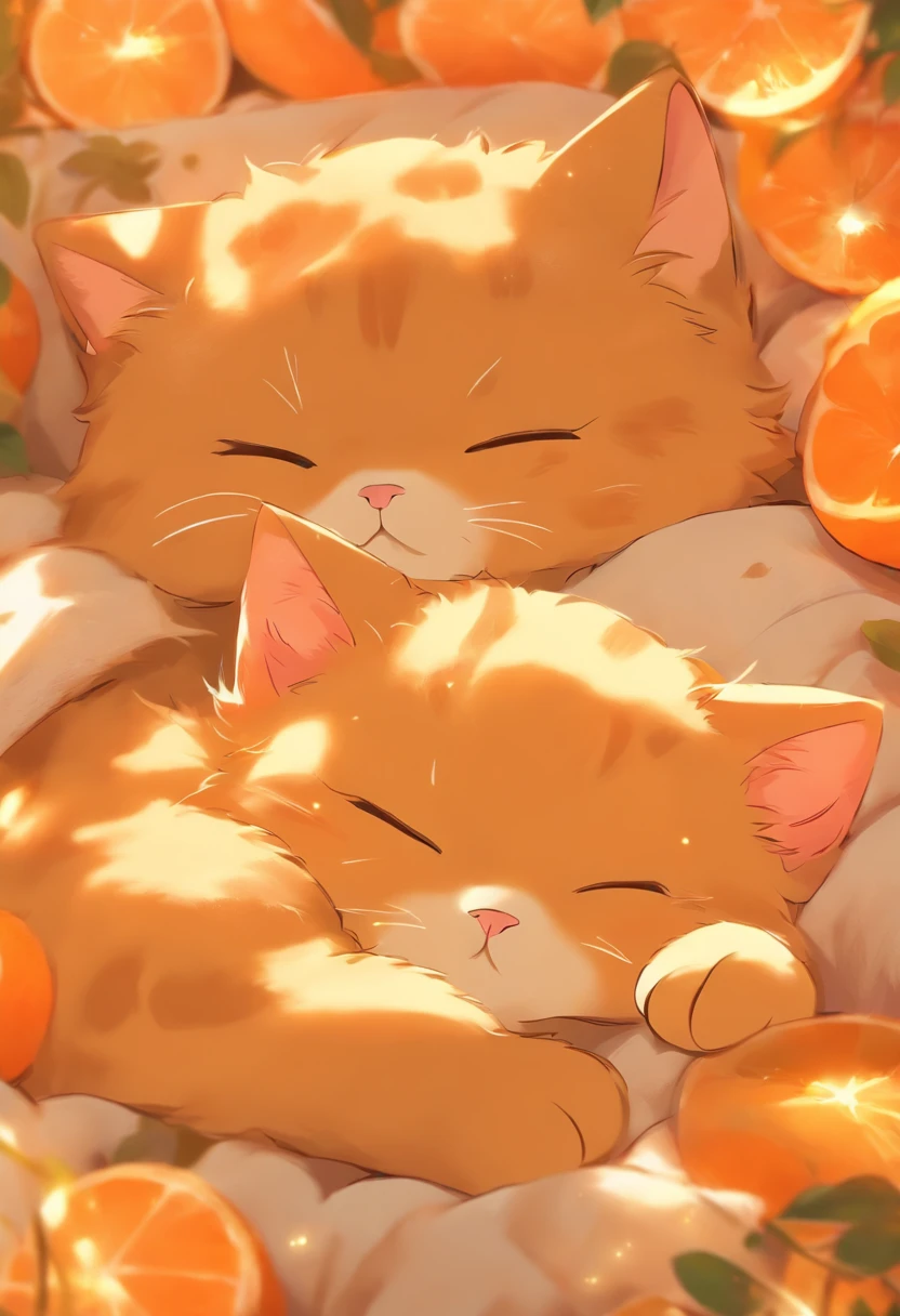 Two cute cat, sleeping, orange cat, digital art, digital illustration, detailed, cutw