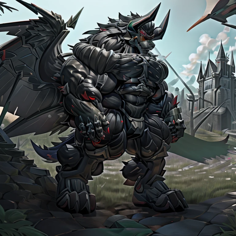 (gigantic muscles), 8K, Masterpiece, highres, Detailed head, Detailed Body, full body, Detailed abs, wearing crNanosuit, big muscle (pecs, triceps, traps) unusually developed muscular body,
body full of huge muscles.
pectorales enormes. Exaggeratedly huge muscles. Gigachad Muscular, gigantic muscles, Colossal giant NANOSUIT over a battlefield, The claws are sharp, Sharp teeth, Spread wings, have big wings. black wings, nj5furry, Animal paws, castle, black visor, demon lord dragon batzz