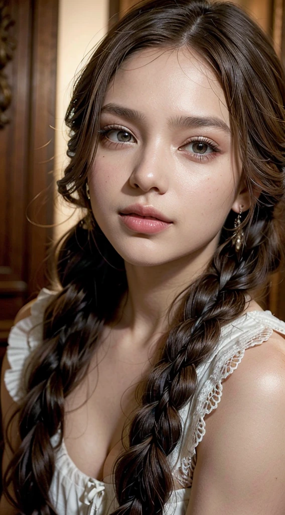 Uma peituda, corpulent woman with dress and hair braided in a complex, elegant style is portrayed in a stunning scene. Your braided hair displays a variety of patterns and textures, demonstrating skill and art in creating the hairstyle.
The woman is portrayed with a confident posture, sorridente e orgulhosa, destacando sua beleza e autenticidade. Your facial features are distinct and expressive, reflecting your individuality and inner strength.
The scene is softly lit, highlighting the details of the braided hair and the beauty of the woman. Your presence is captivating, conveying a sense of grace and determination.
This depiction of a black woman with braided hair is a celebration of black culture and beauty., capturing the elegance and pride of a traditionally significant hairstyle.
