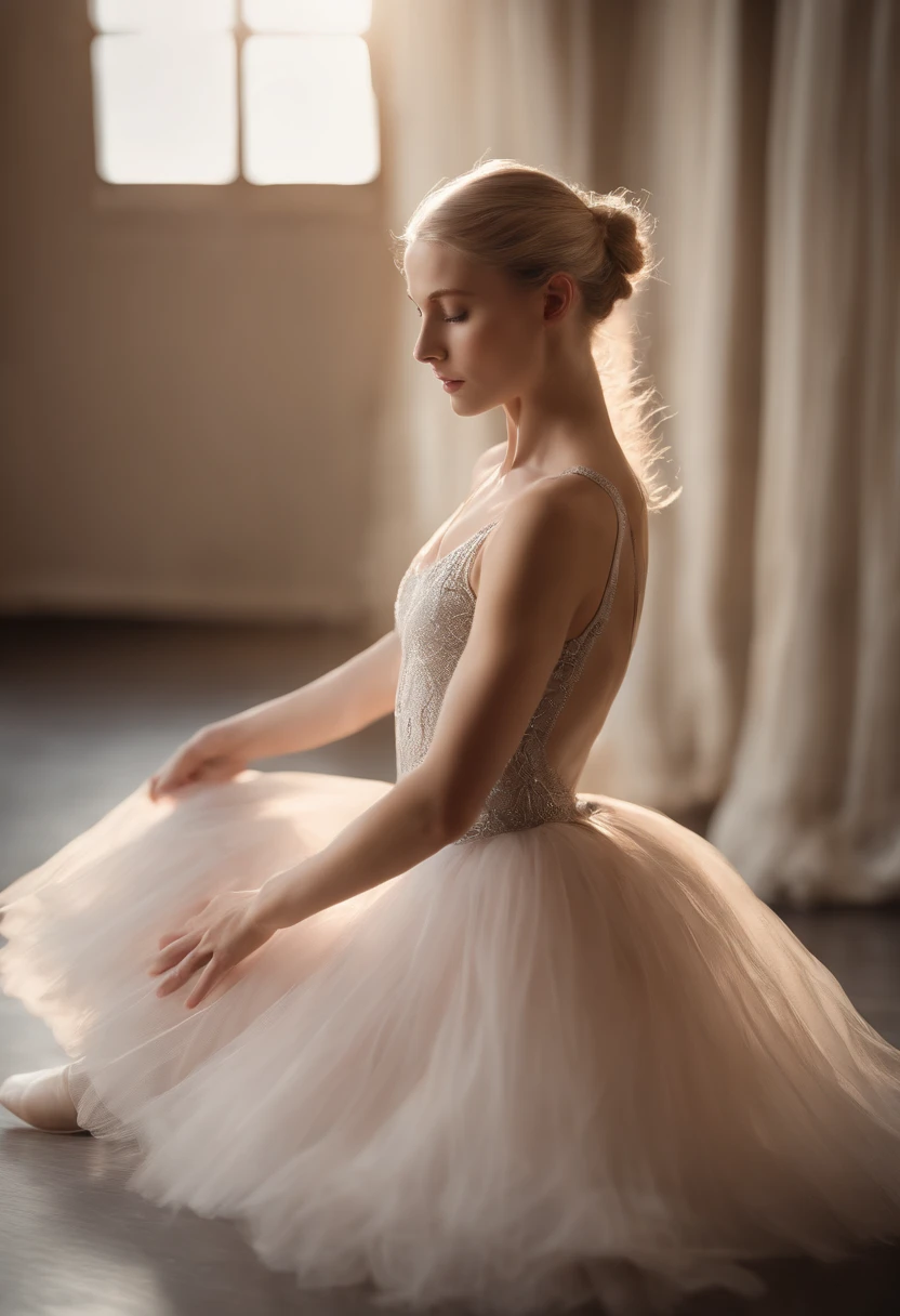 (best quality,ultra-detailed,photorealistic:1.37),beautiful detailed blue eyes,beautiful blonde ballerina,graceful ballet dancer,delicate ballet movements,ethereal and elegant,soft pastel colors,studio lighting,airy and light atmosphere,subtle and delicate textures,flowing ballet costume,professional ballerina,emotional expression,dreamy and tender atmosphere,precise and graceful movements,dancing on tiptoes,dynamic poses,graceful arm movements,light and airy background,ballet shoes,breathtaking performance,harmonious choreography,resilient and strong,determination and passion,expressive and emotive performance,blonde hair flowing,extremely detailed costume,pure and elegant stage presence,masterpiece:1.2,amazing performance capturing the beauty of ballet.